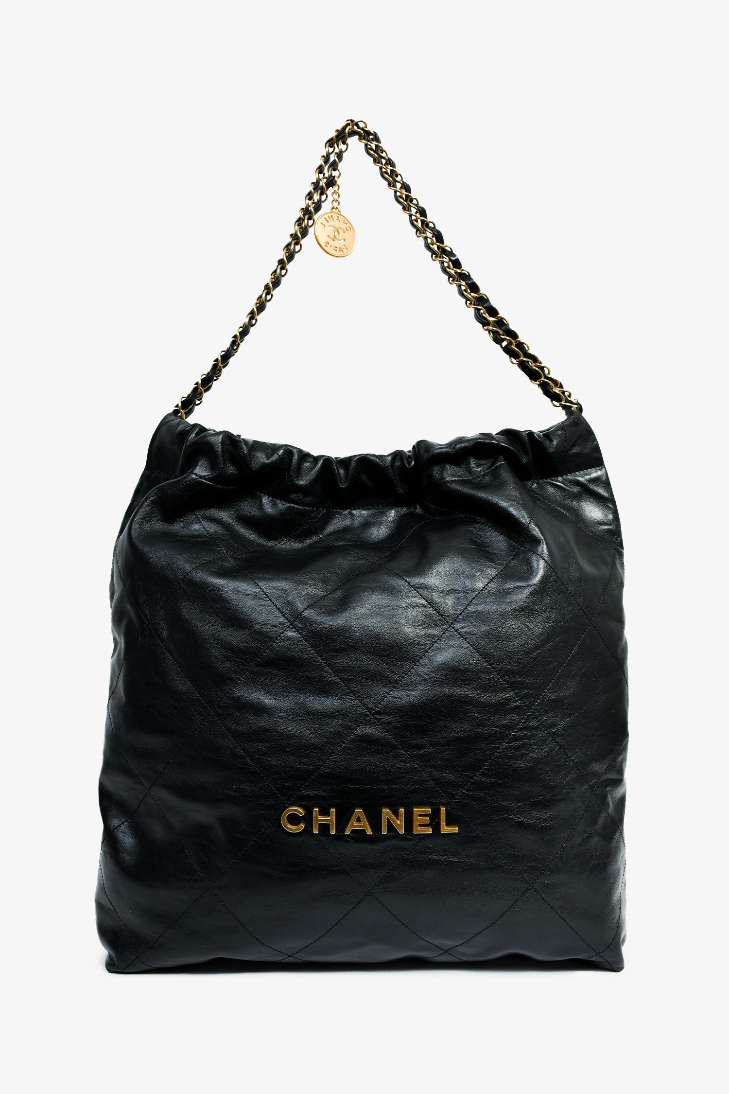 Pre-Loved Chanel™ 2022+ Black Leather Large 22 Hobo Shoulder Bag with Pouch
