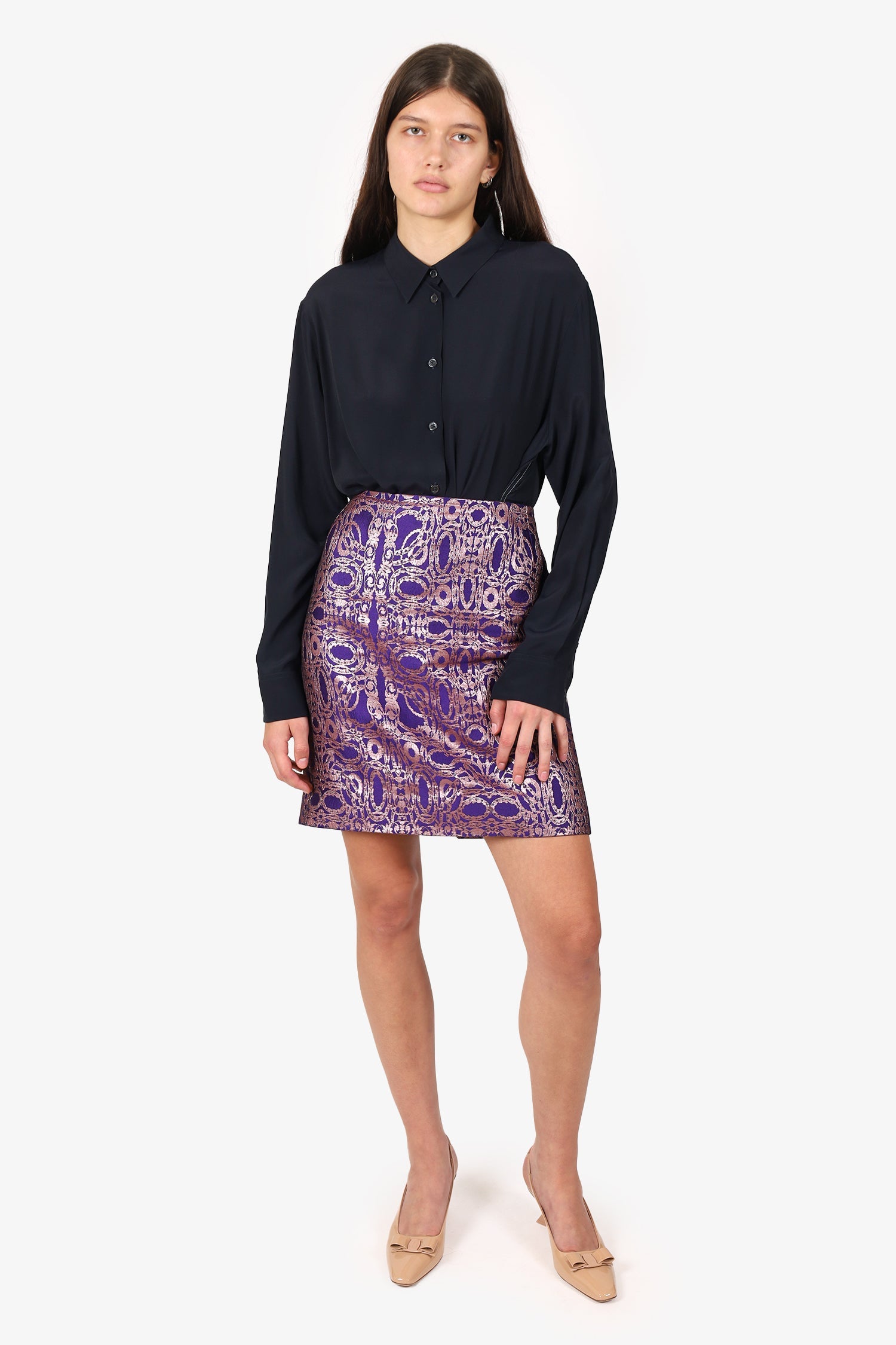 Dries Van Noten Purple Jacquard Mini Skirt Size 40