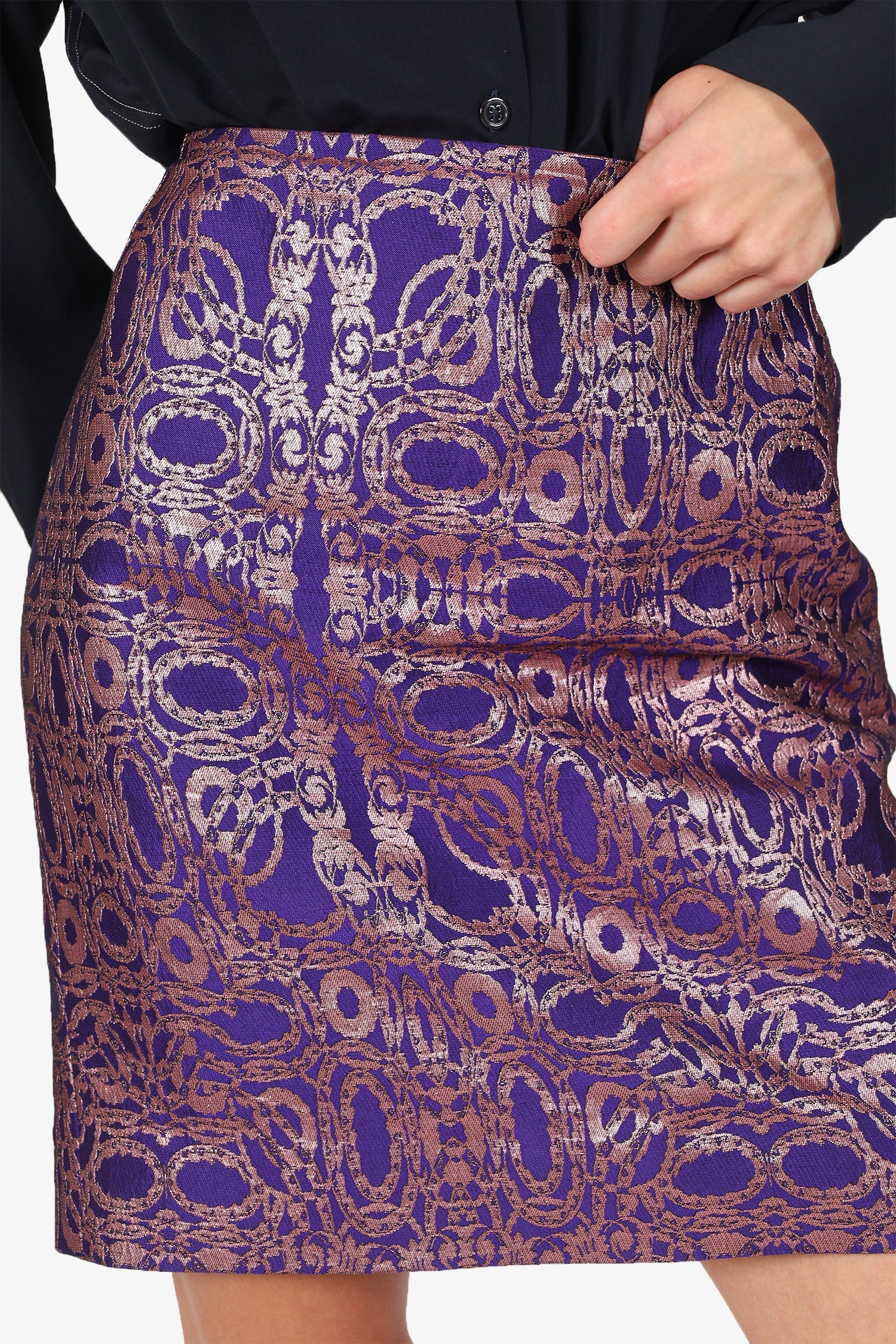 Dries Van Noten Purple Jacquard Mini Skirt Size 40