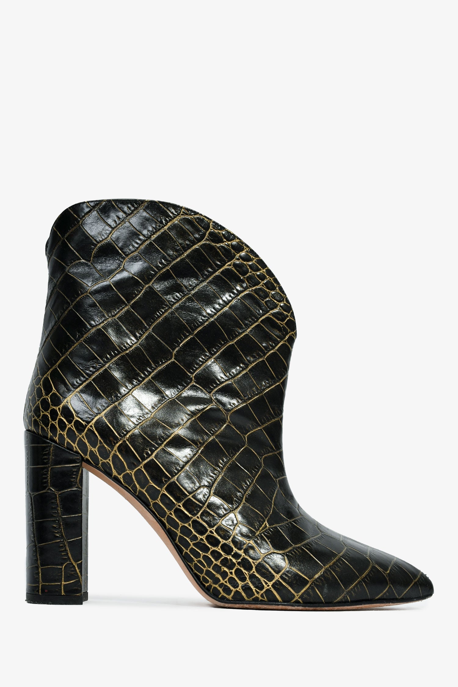 Paris Texas Croc Black/Gold Croc Embossed Ankle Boots Size 39