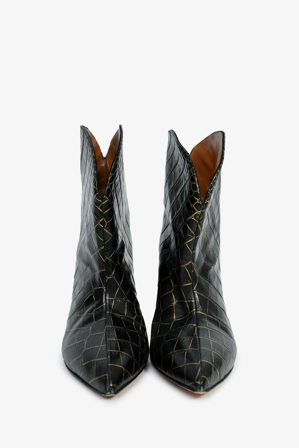 Paris Texas Croc Black/Gold Croc Embossed Ankle Boots Size 39