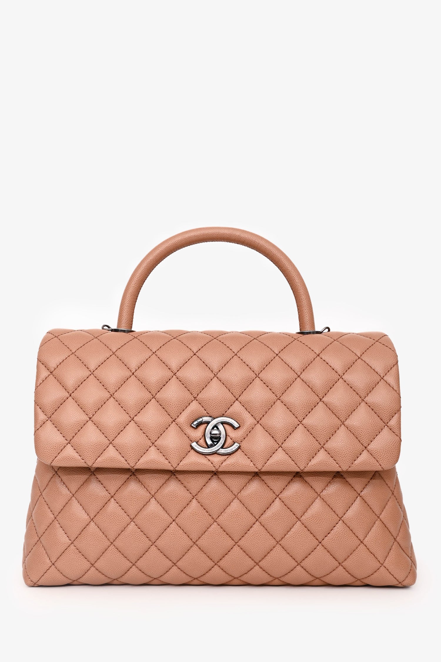 Pre-Loved Chanel™ 2016-2017 Brown Caviar Leather Large Coco Top Handle with Strap