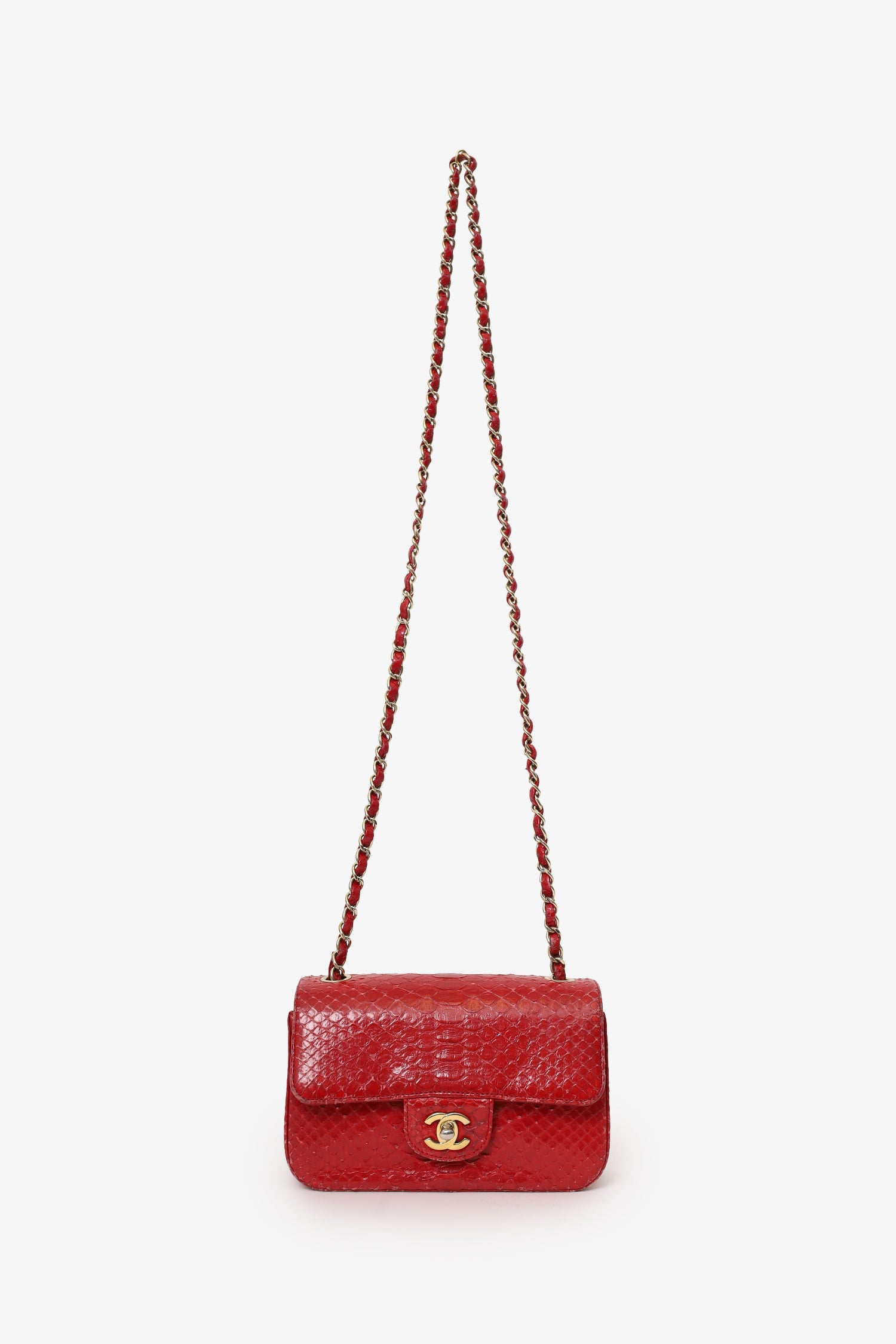 Pre-Loved Chanel™ 2014 Red Python Mini Flap Bag