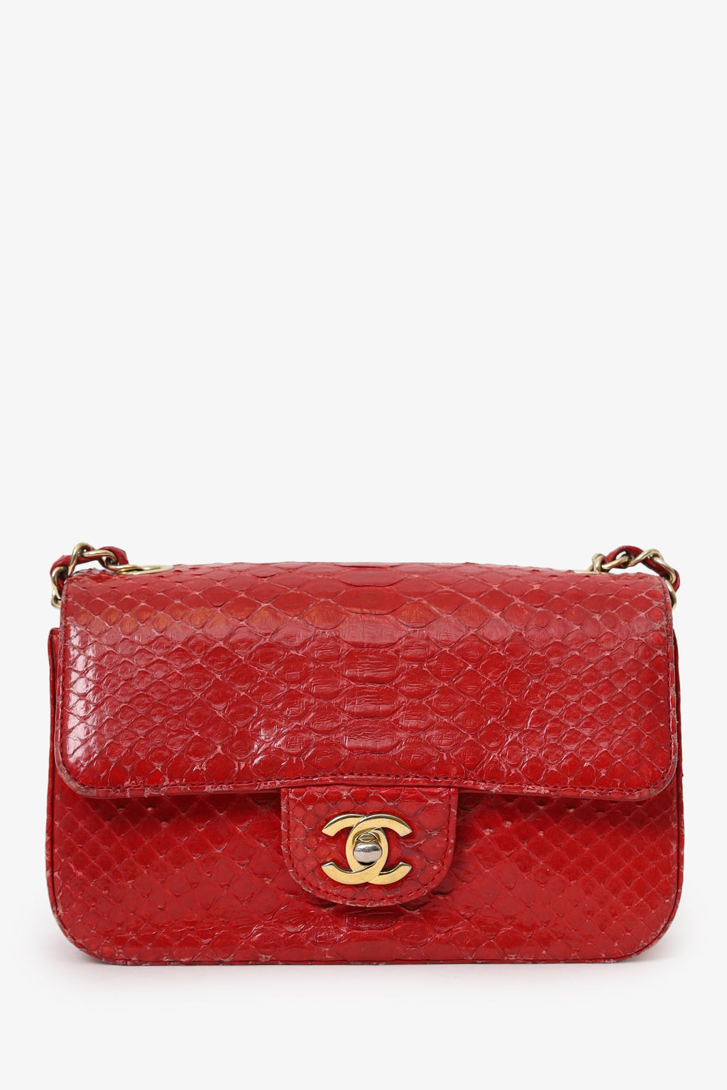 Pre-Loved Chanel™ 2014 Red Python Mini Flap Bag