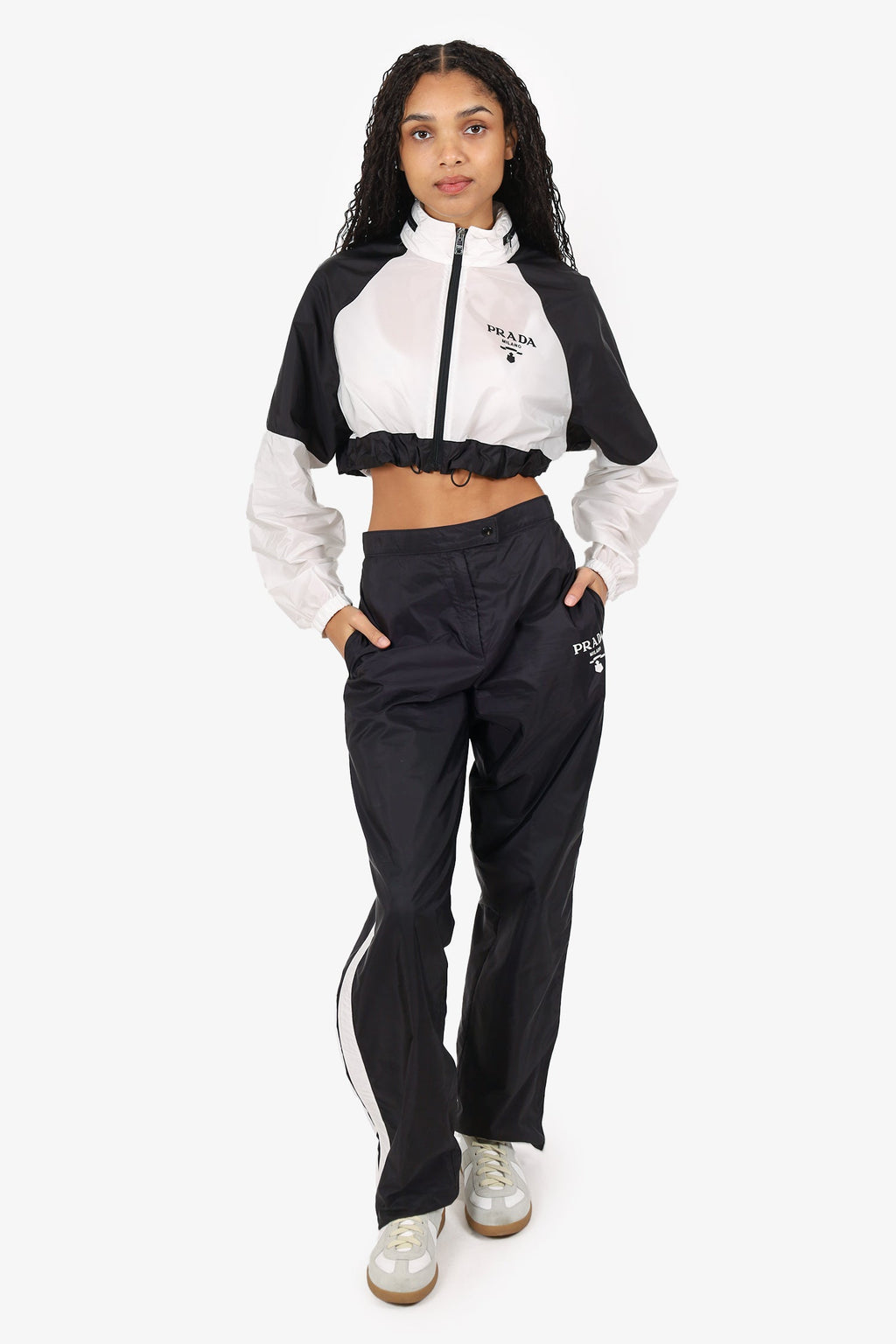 Prada Black Re-Nylon Side-stripe Track Pants Size 42