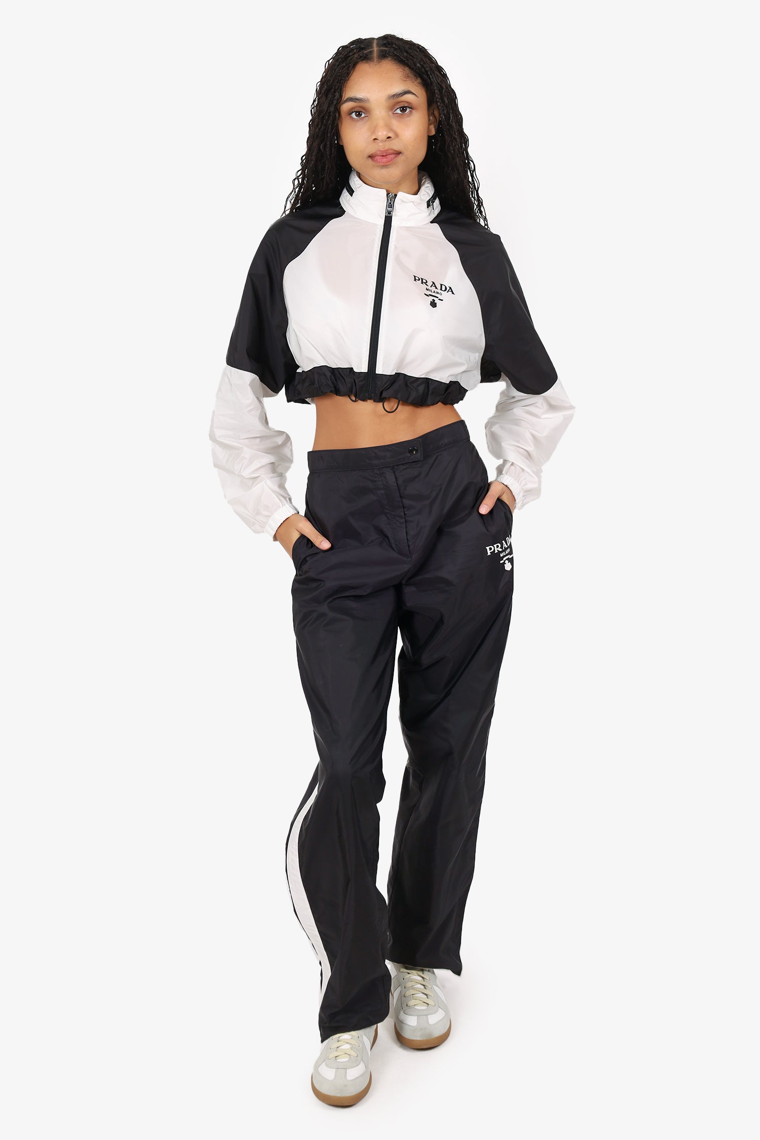 Prada Black Re-Nylon Side-stripe Track Pants Size 42