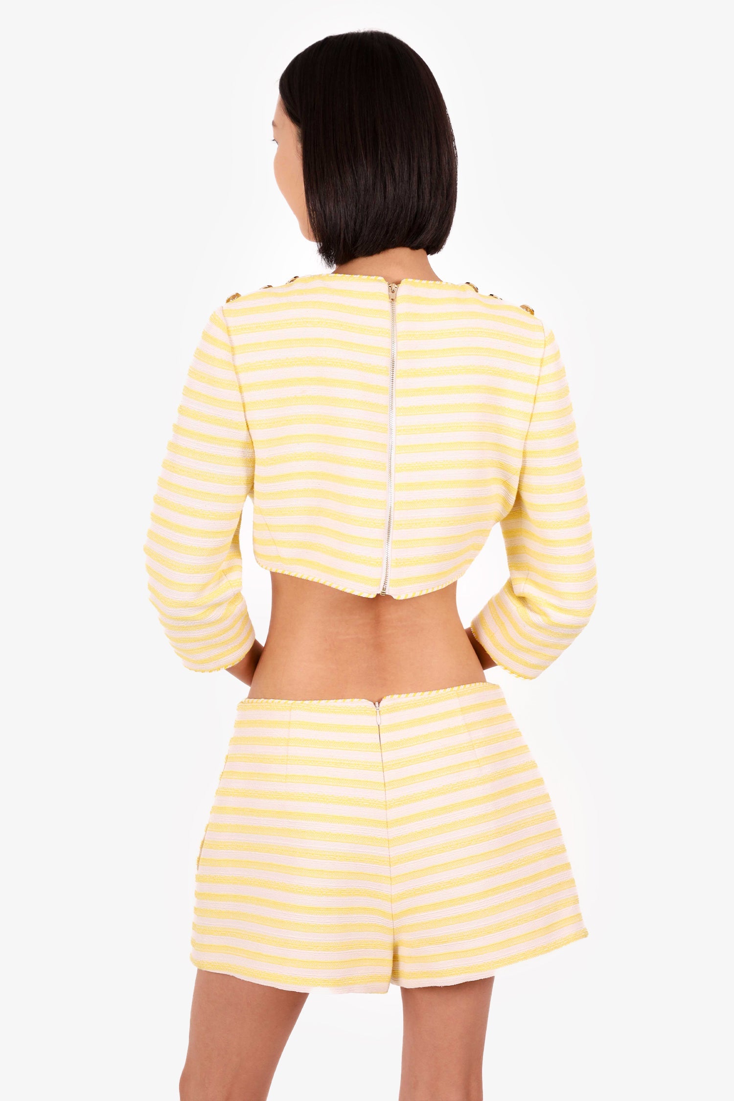 Zimmermann Yellow/White Striped High Tide Cropped Top With Skort Set Size 2