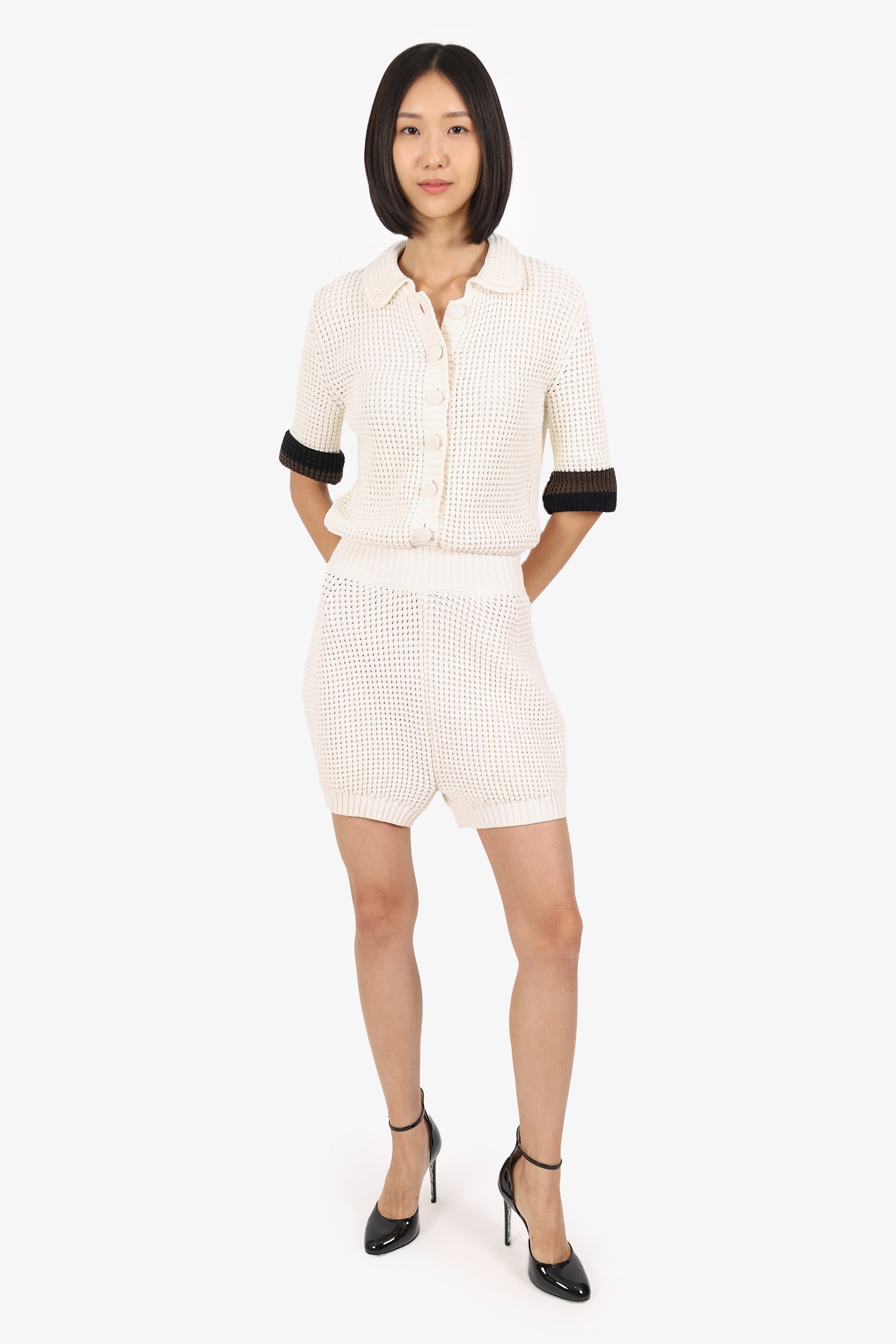 Fendi Off White Knitted Short Sleeve Romper Size 46