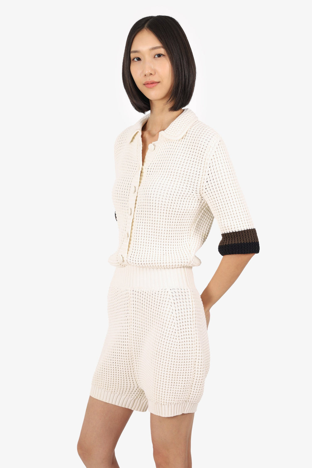 Fendi Off White Knitted Short Sleeve Romper Size 46