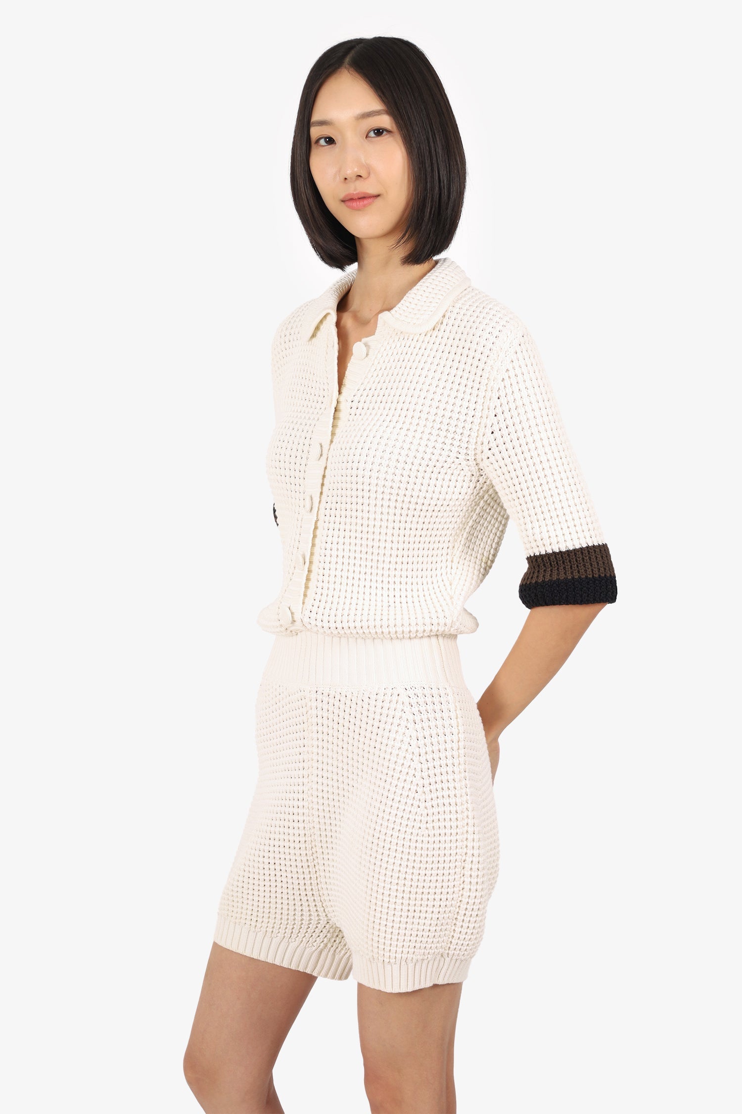Fendi Off White Knitted Short Sleeve Romper Size 46