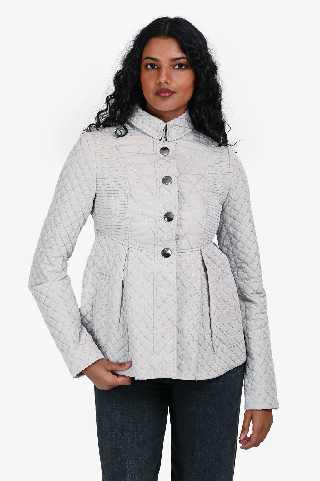 Burberry London Light Grey Quilted Padded Jacket Size 2