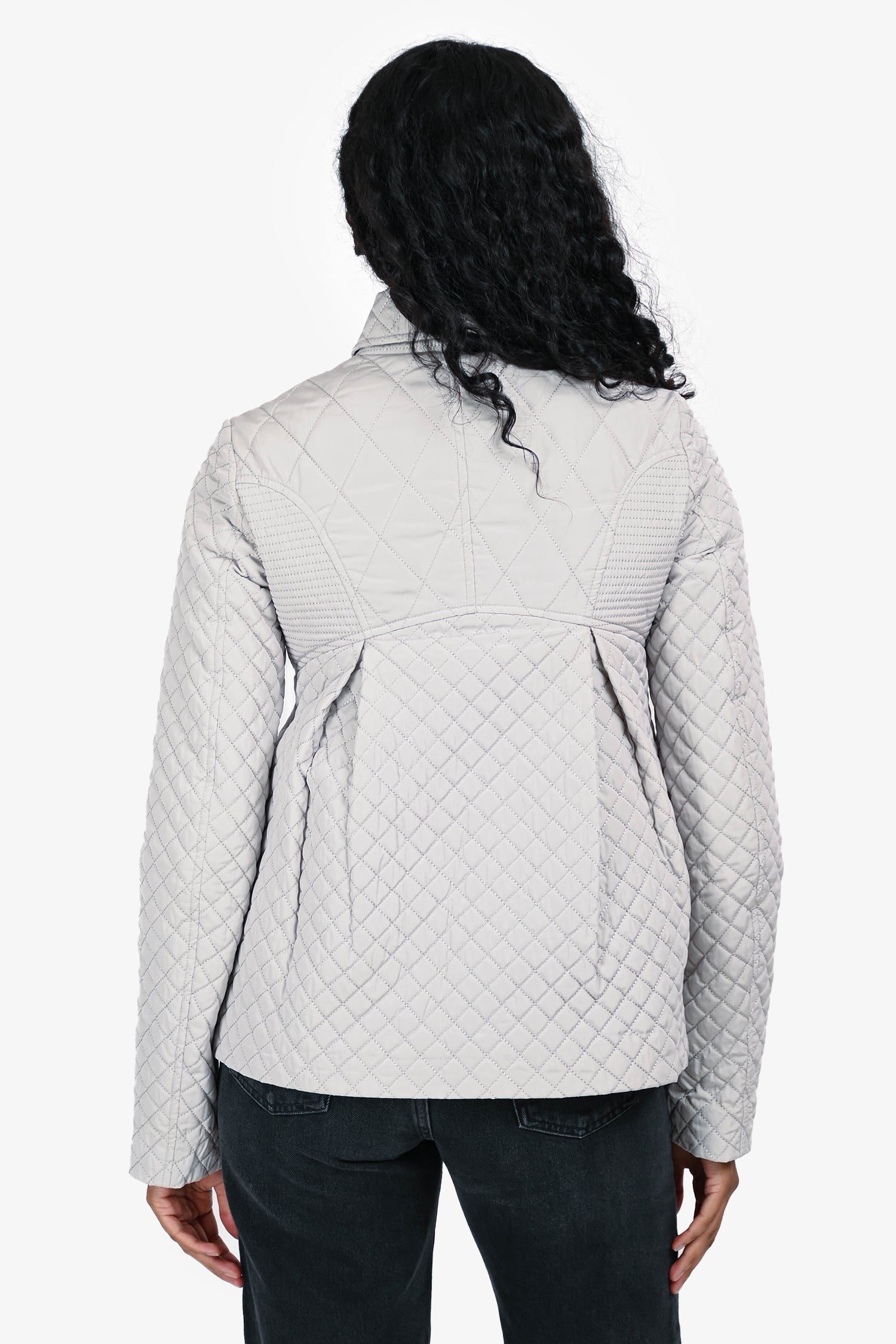 Burberry London Light Grey Quilted Padded Jacket Size 2