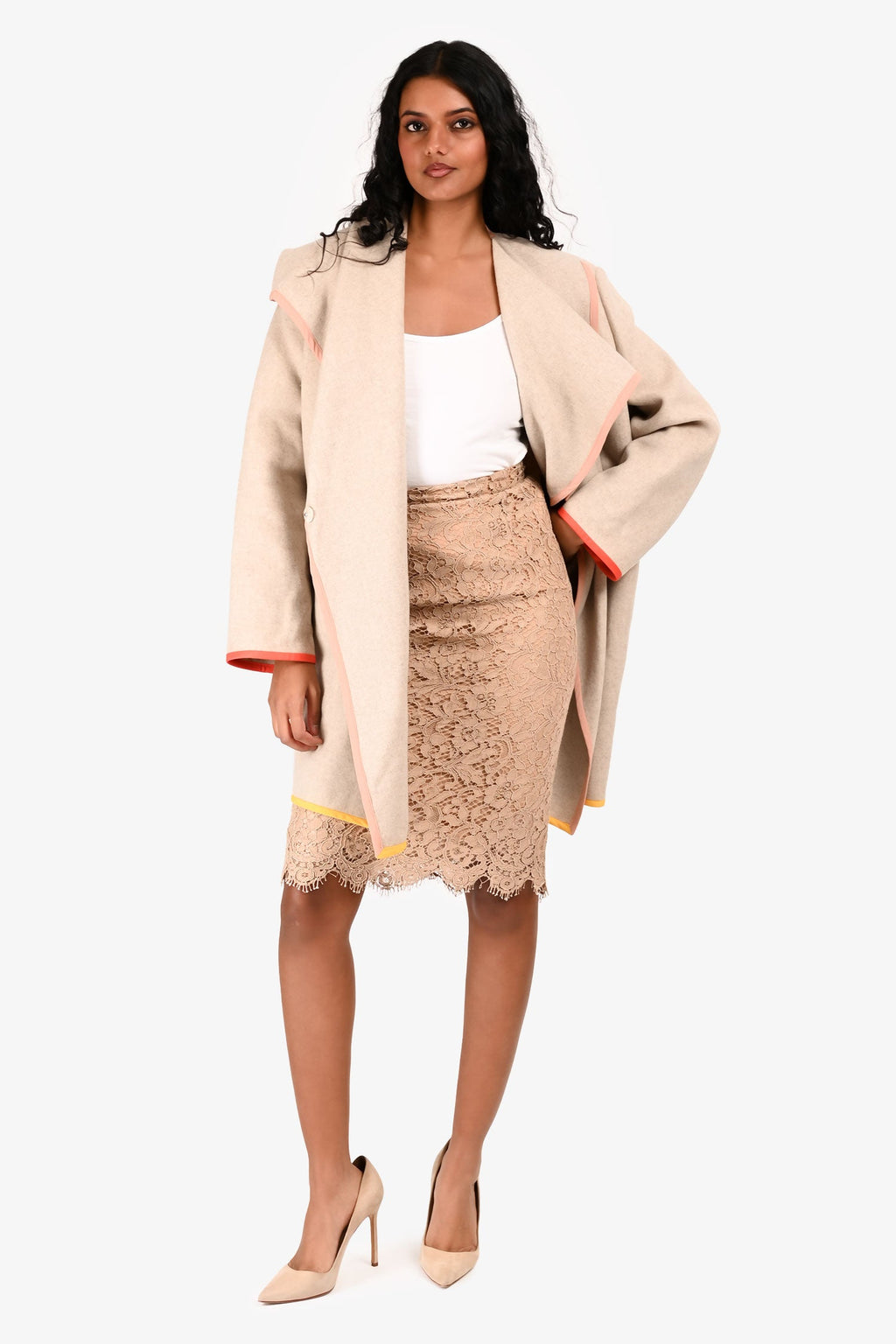 Dolce & Gabbana Nude Lace Midi Skirt Size 36