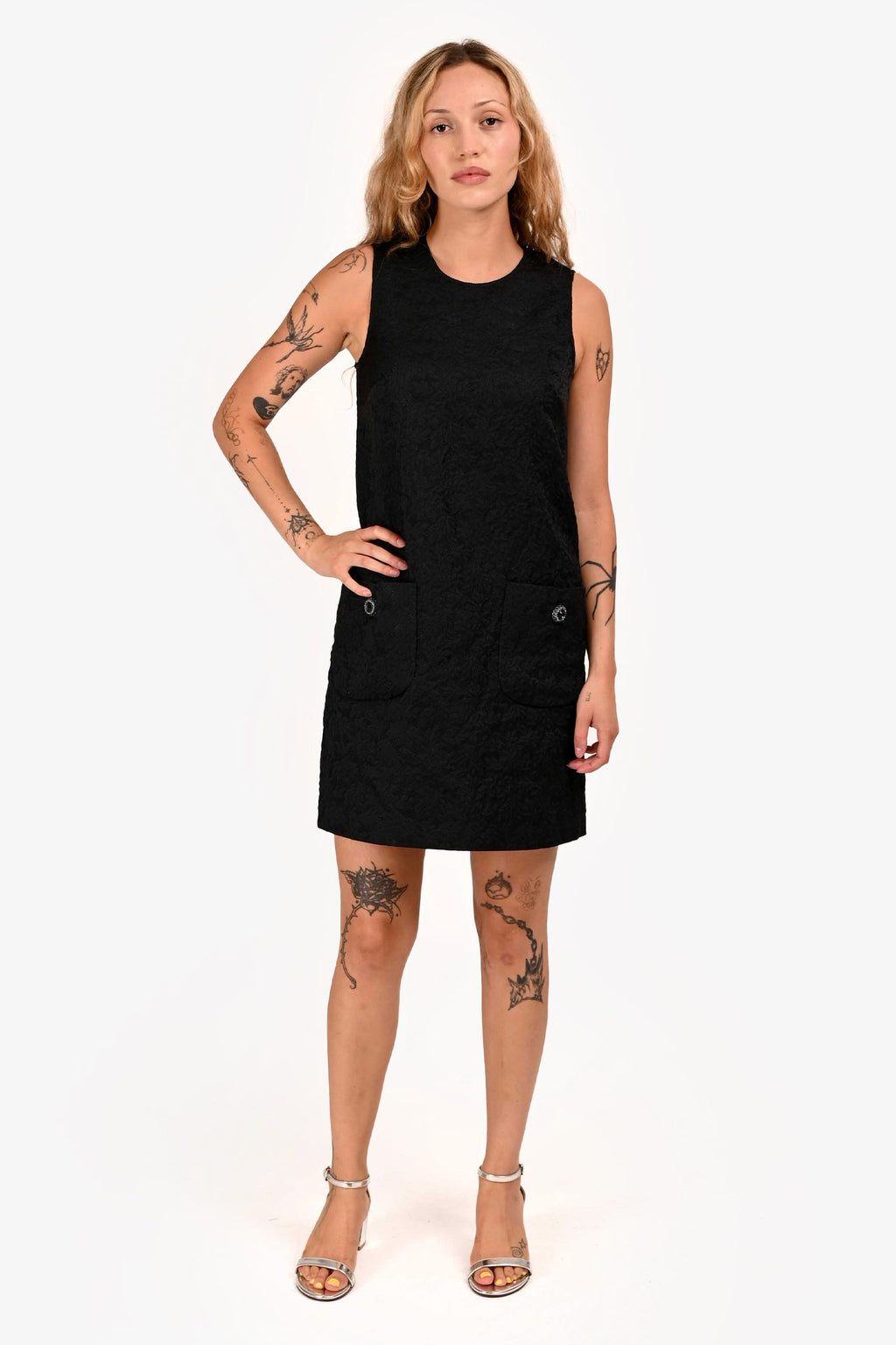 Dolce & Gabbana Black Floral Printed Button Detail Dress Size 38