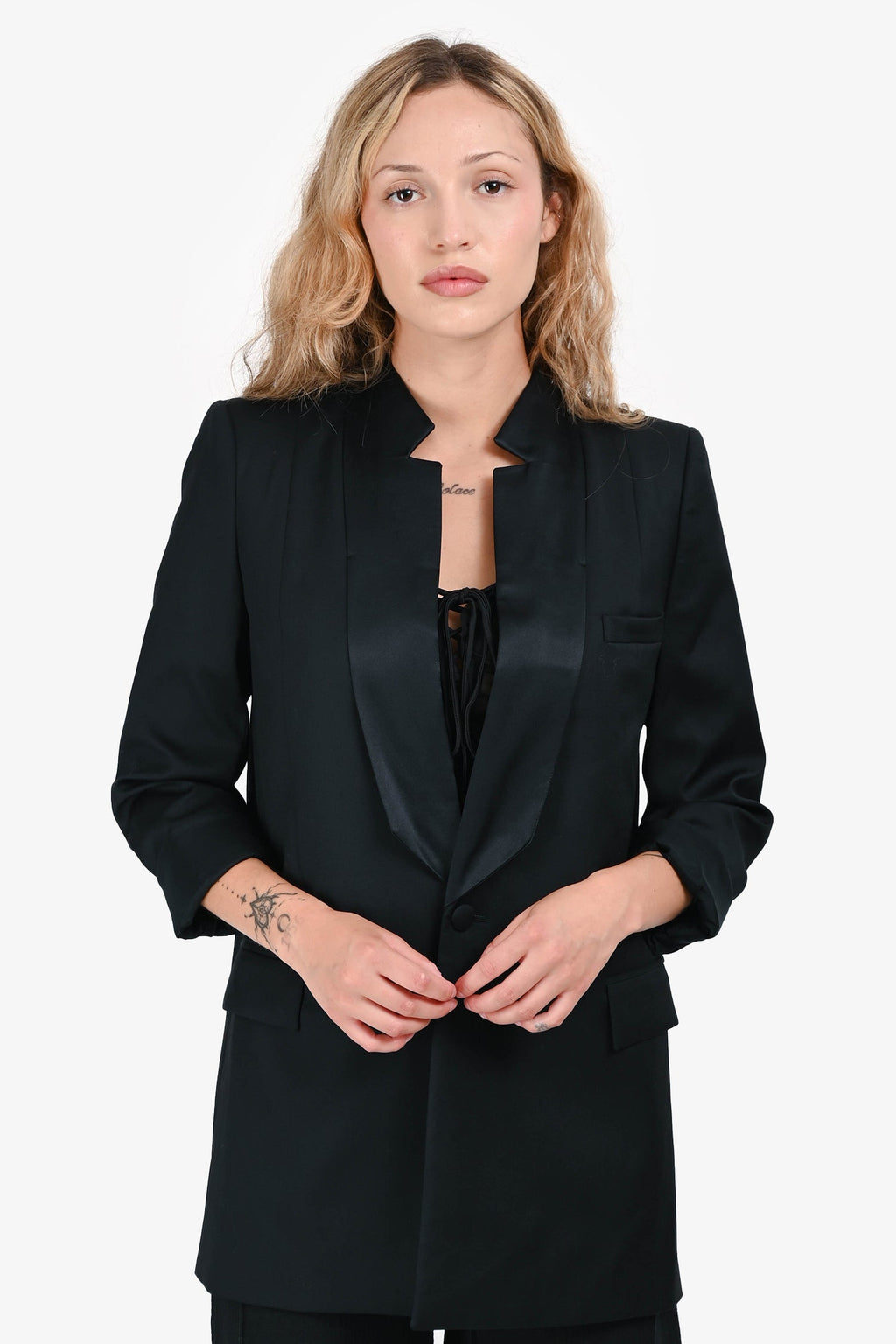 Givenchy 2013 Black Wool/Silk Lapel Detail Blazer Size 38