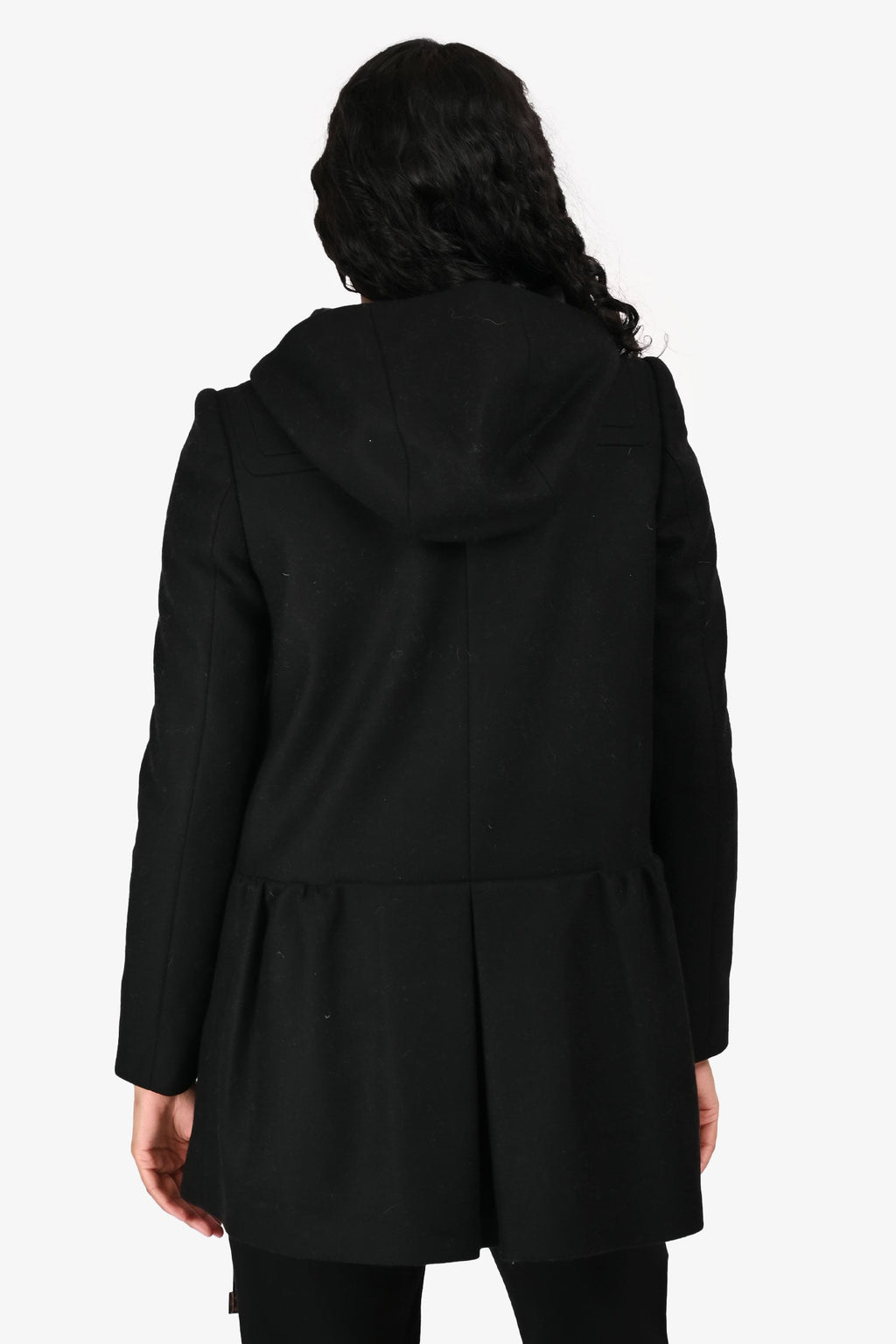 Miu Miu 2011 Black Wool Hooded Duffle Coat Size 36