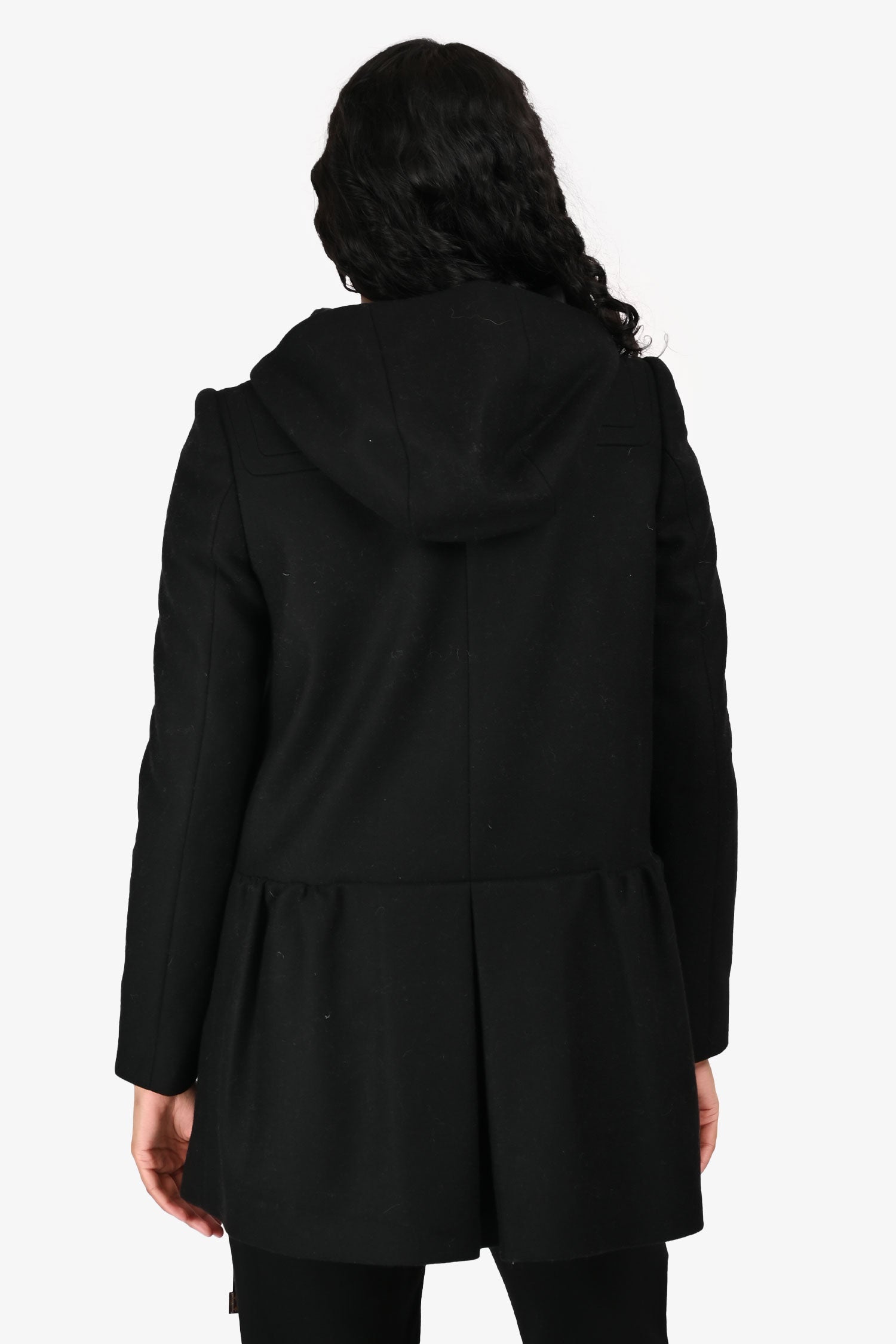 Miu Miu 2011 Black Wool Hooded Duffle Coat Size 36