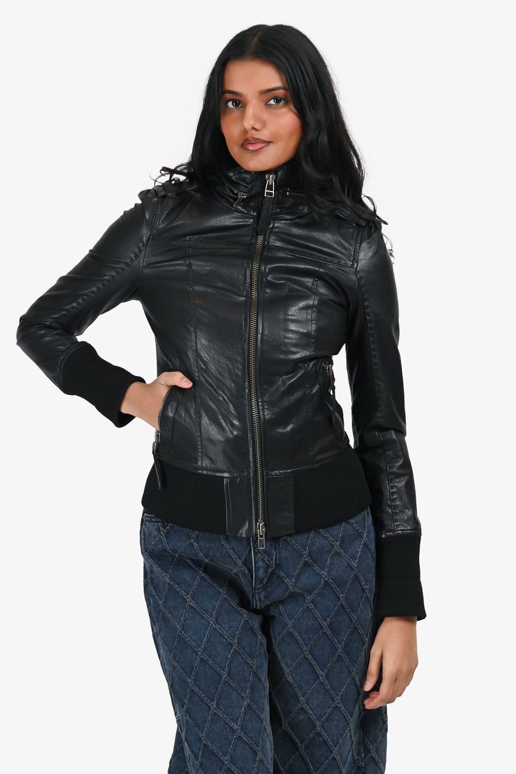 Mackage Black Leather Zip Up Jacket Estimated Size S