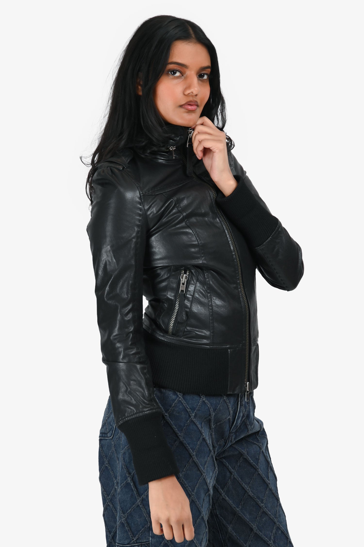 Mackage Black Leather Zip Up Jacket Estimated Size S