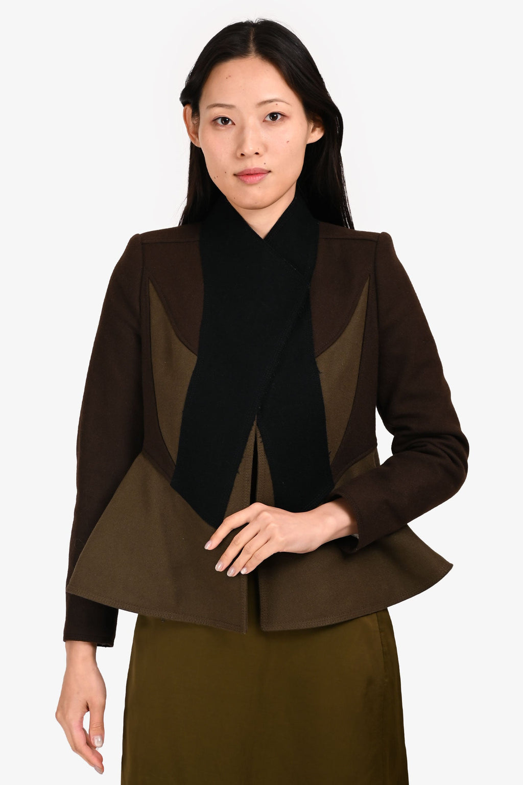 Givenchy 2011 Brown/Black Wool Suede Leather Jacket Size 38