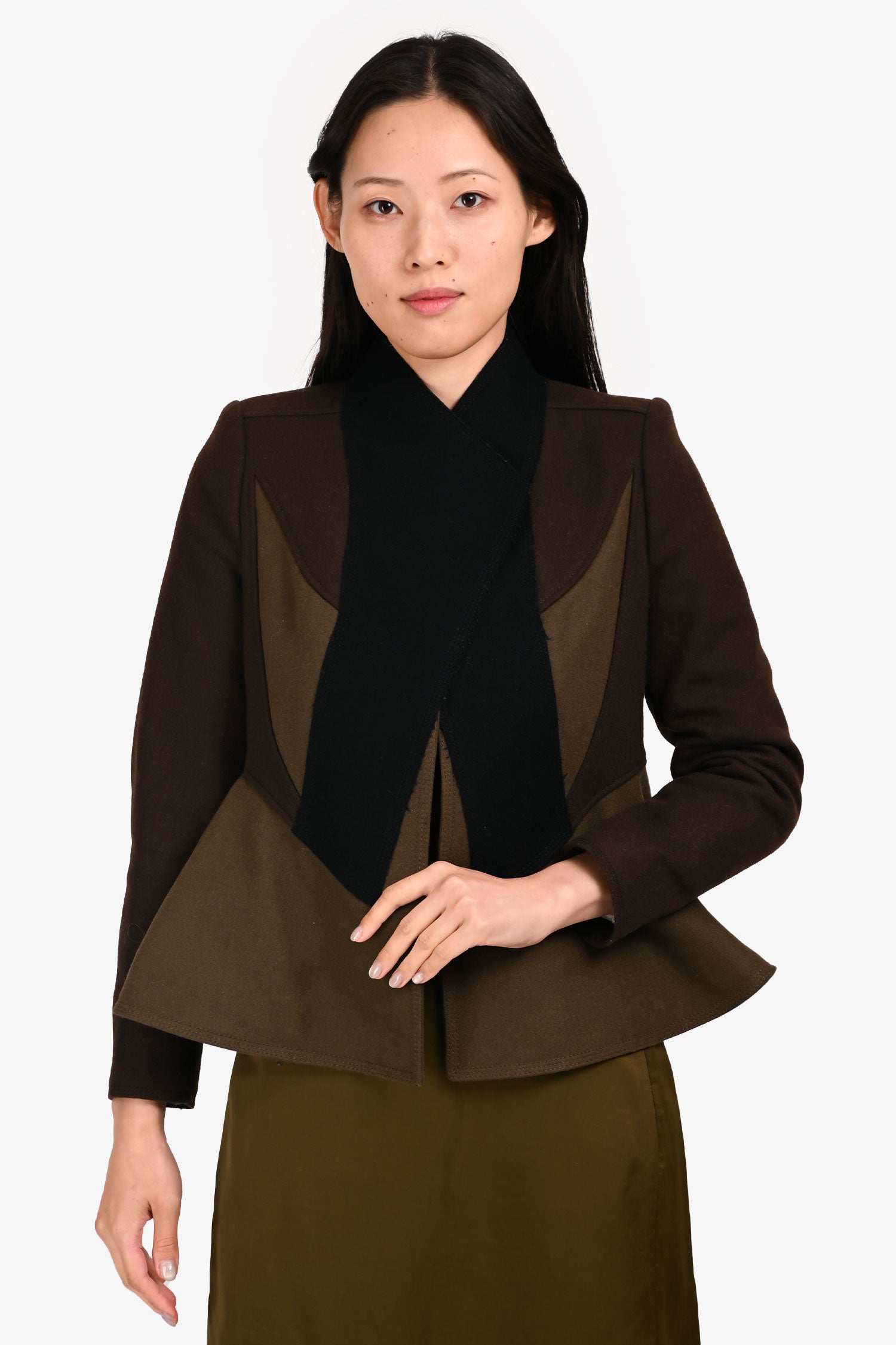Givenchy 2011 Brown/Black Wool Suede Leather Jacket Size 38