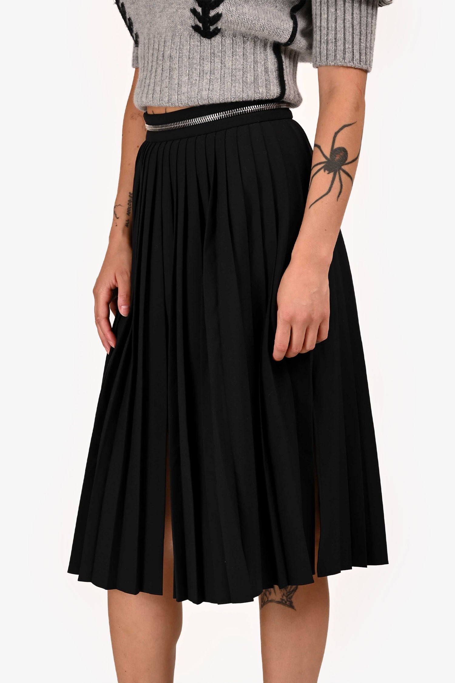 Givenchy 2014 Black Wool Zip Detail Pleated Midi Skirt Size 34