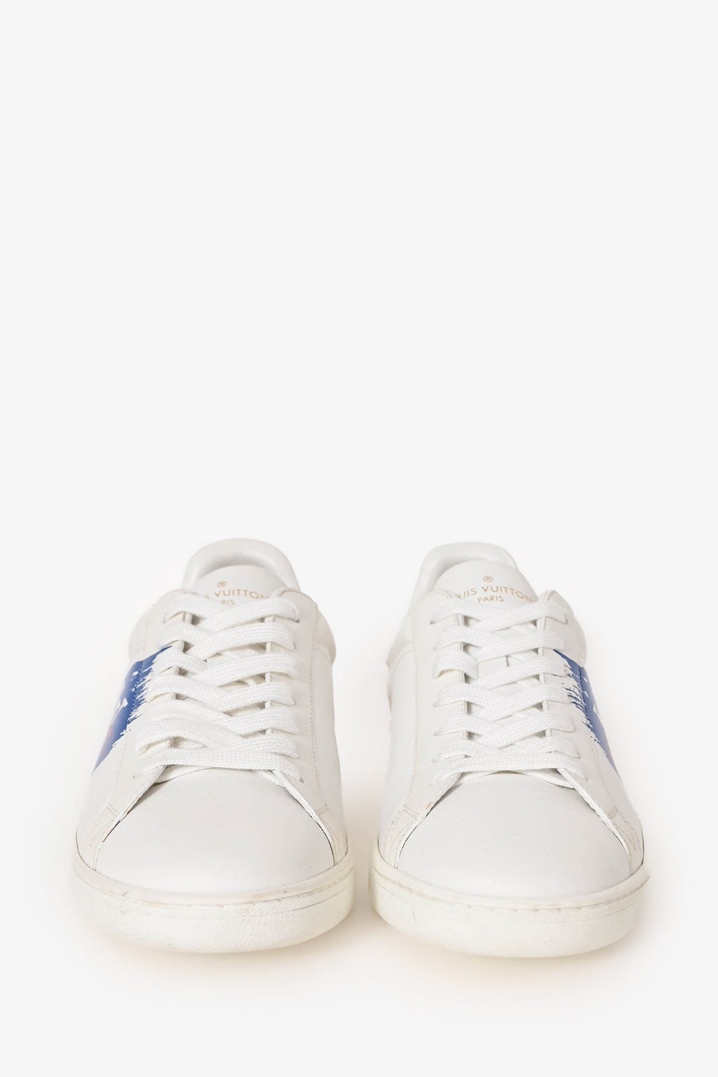 Louis Vuitton White/Blue Leather Logo Low Top Sneakers Size 5
