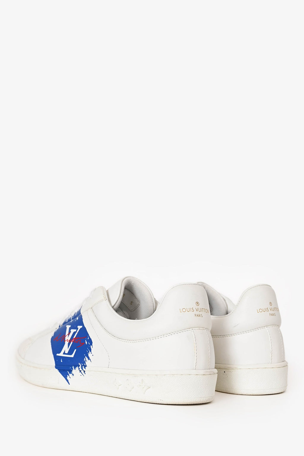 Louis Vuitton White/Blue Leather Logo Low Top Sneakers Size 5