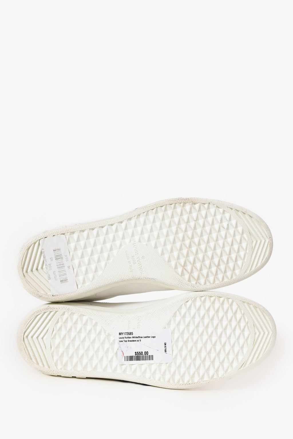 Louis Vuitton White/Blue Leather Logo Low Top Sneakers Size 5