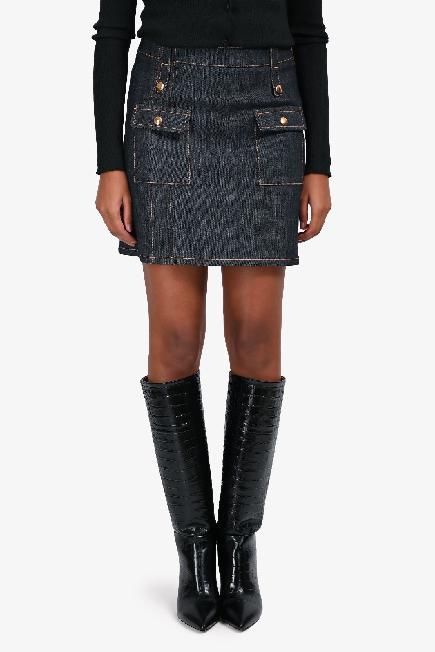 Louis Vuitton Denim Front Pocket Mini Skirt Size 36