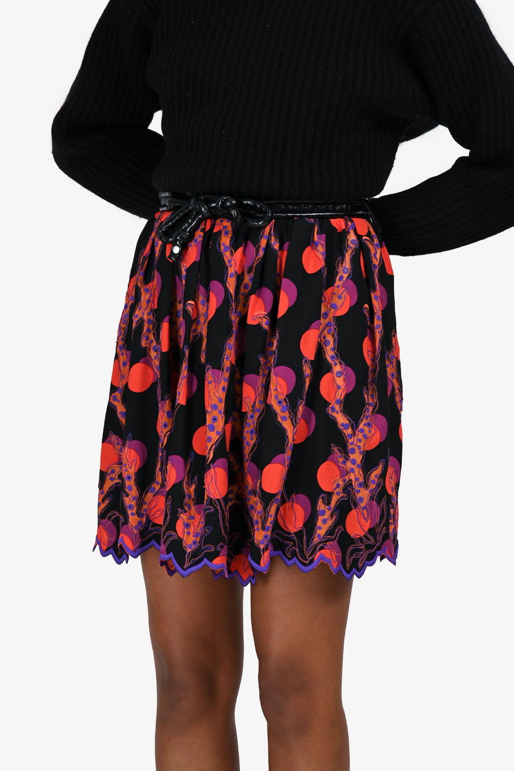 Louis Vuitton Black/Orange Leather/Pleated Skirt Size 38