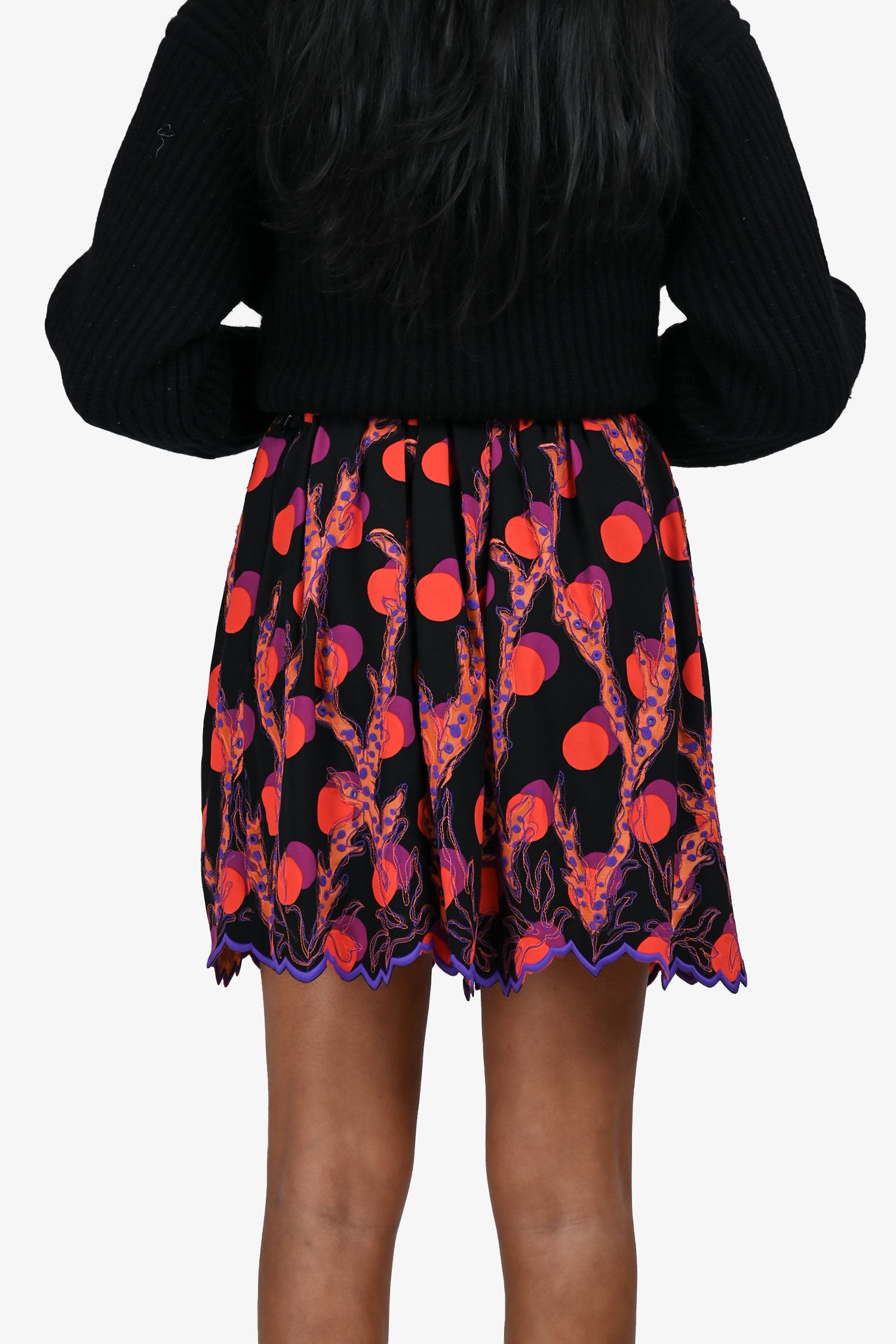 Louis Vuitton Black/Orange Leather/Pleated Skirt Size 38