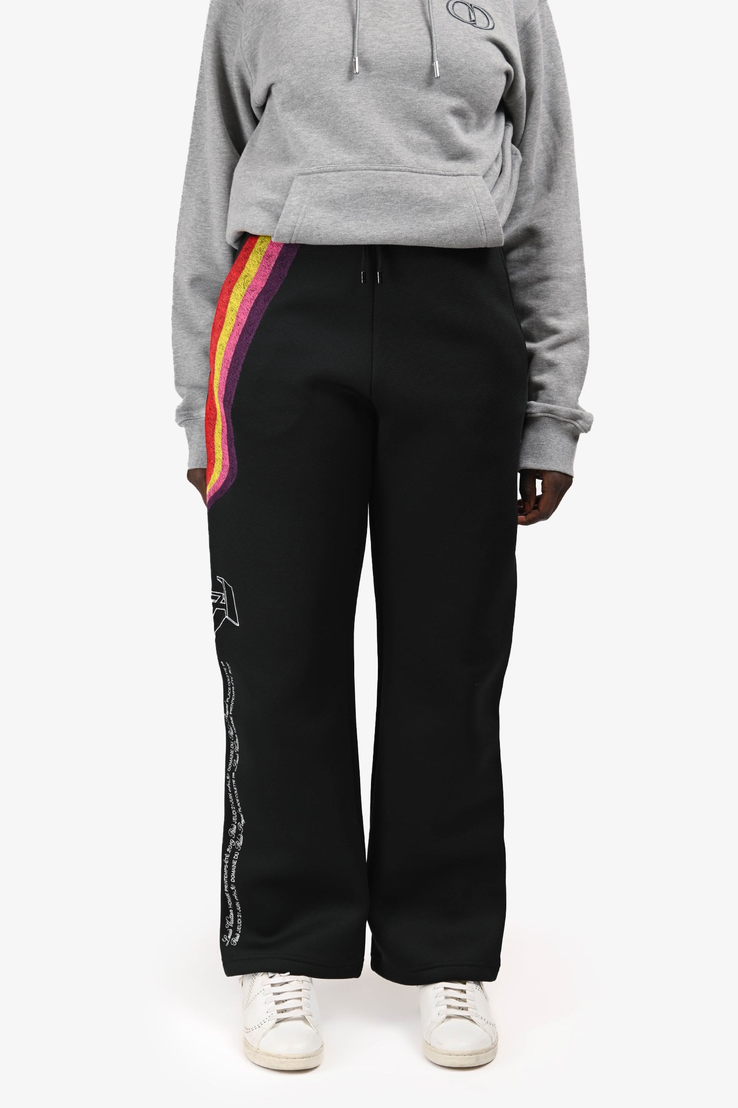 Louis Vuitton Black Neoprene Logo Track Rainbow Embroidered Pants Size M Mens