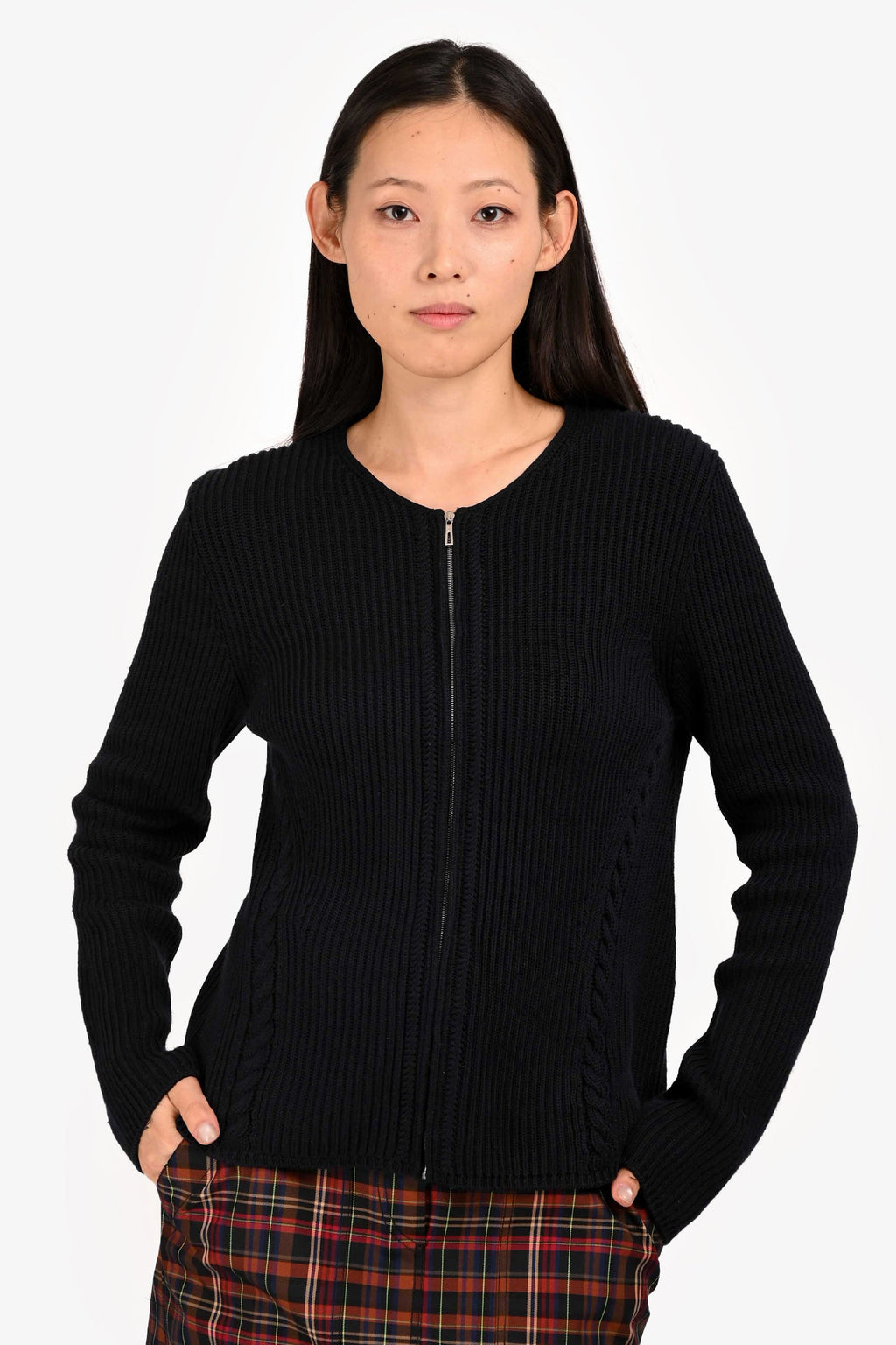 Hermès Navy Cotton Knit Zip Up Sweater Size 36