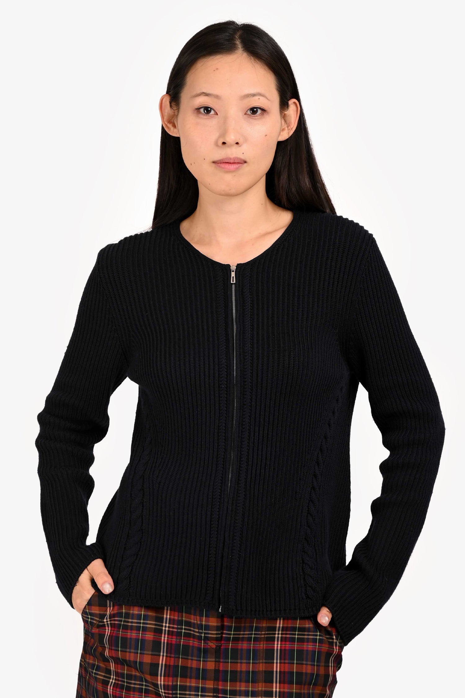 Hermès Navy Cotton Knit Zip Up Sweater Size 36
