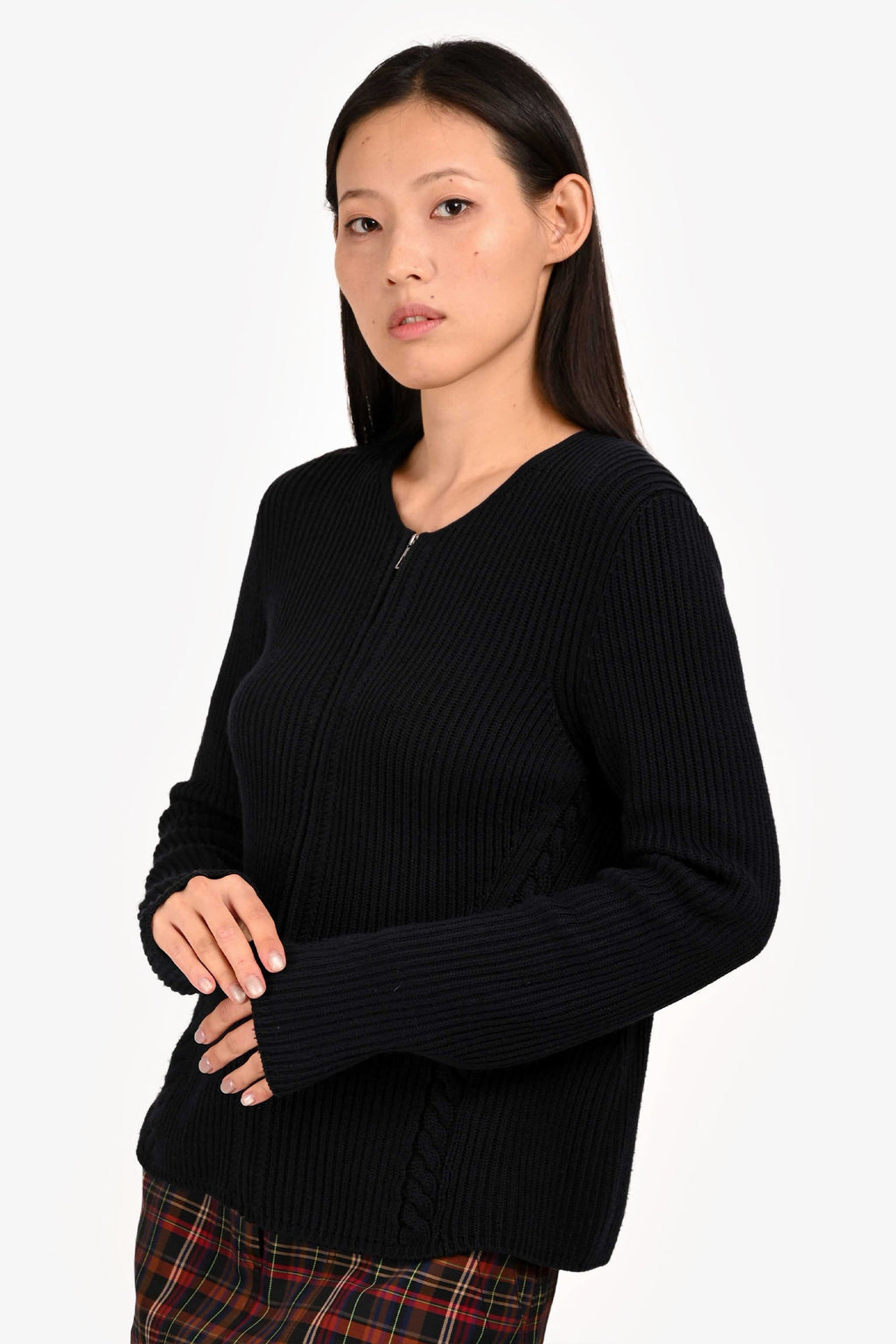 Hermès Navy Cotton Knit Zip Up Sweater Size 36
