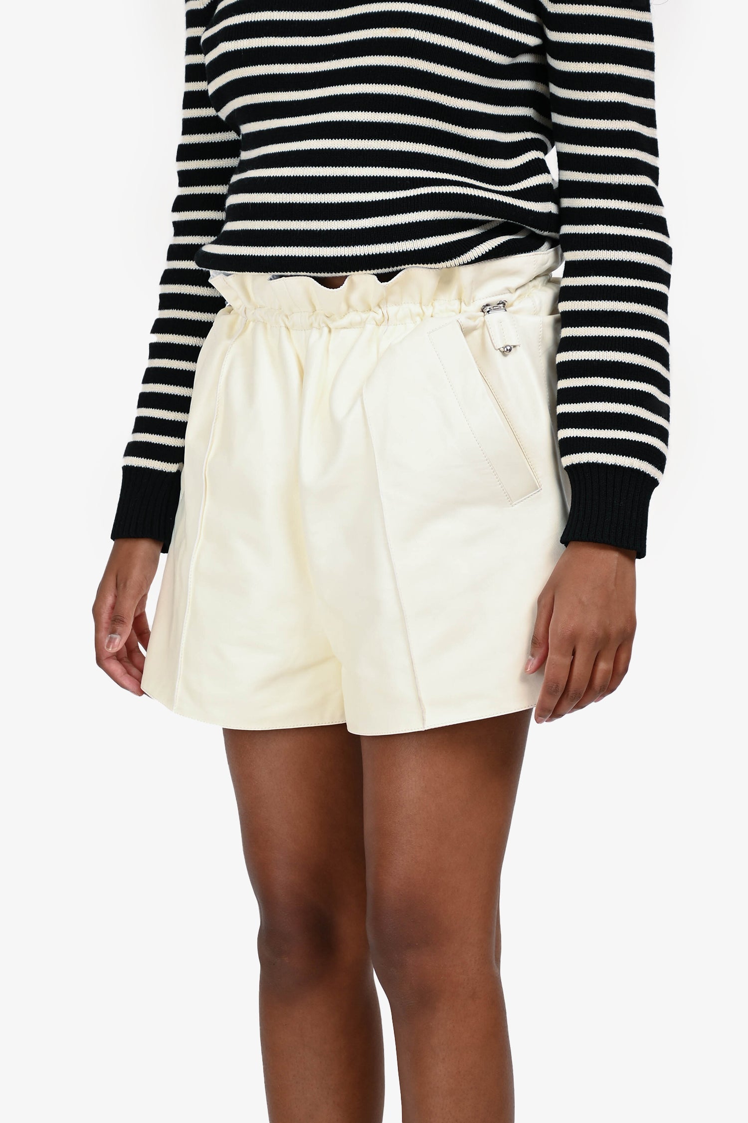 Hermès White Leather Cinched Shorts Size 34