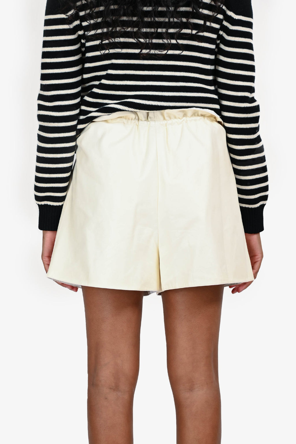 Hermès White Leather Cinched Shorts Size 34