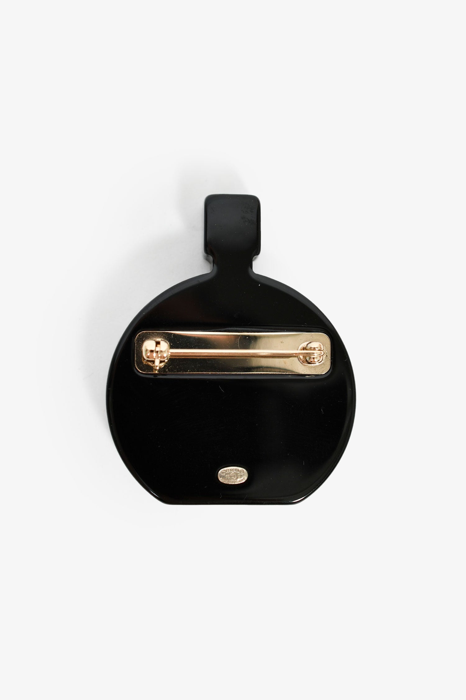 Pre-Loved Chanel™ Black/White Glitter Resin Perfume Bottle Brooch
