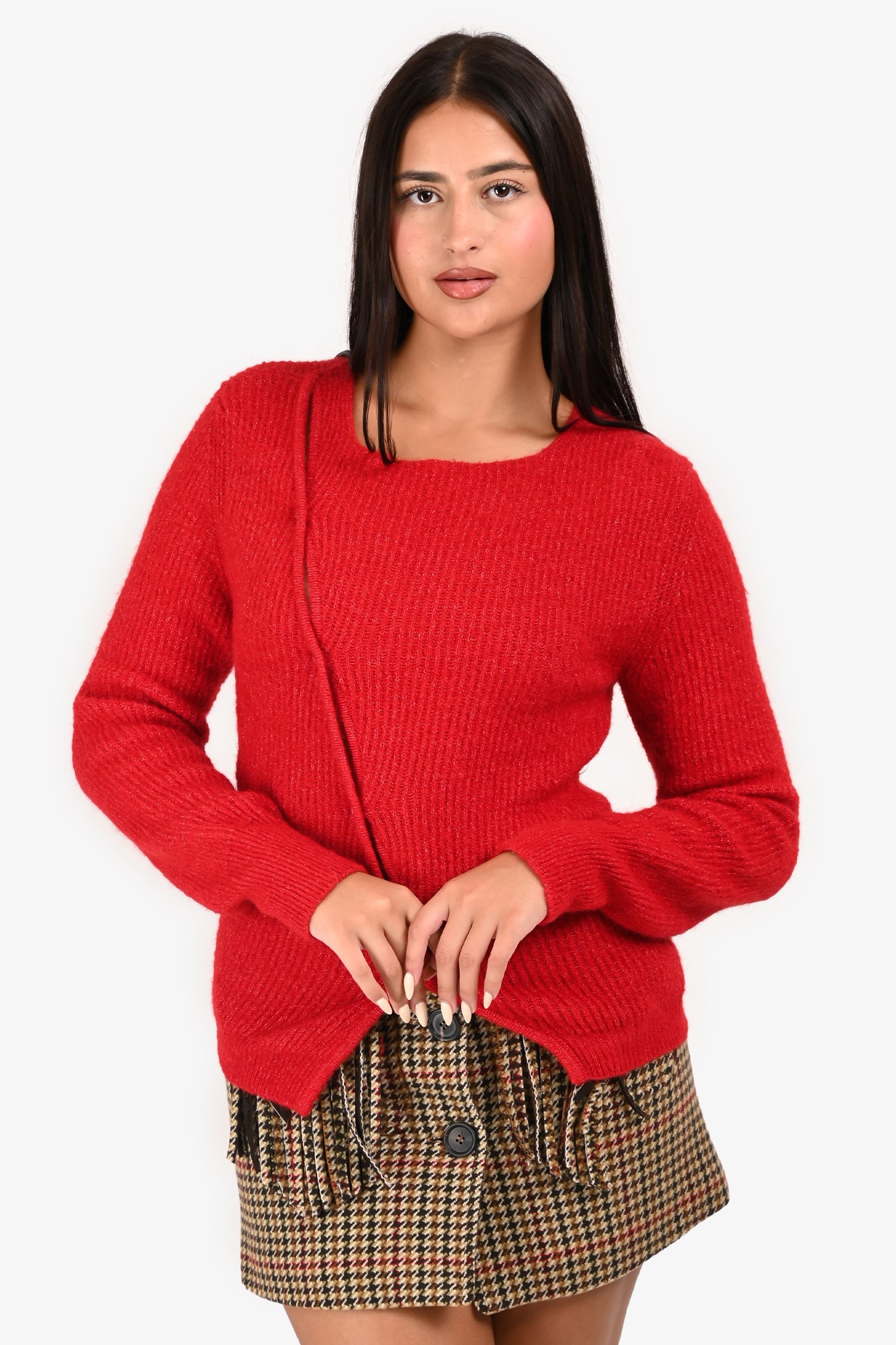 Jacquemus Red Alpaca Blend 'La Maille Pau' Asymmetrical igan Size 40