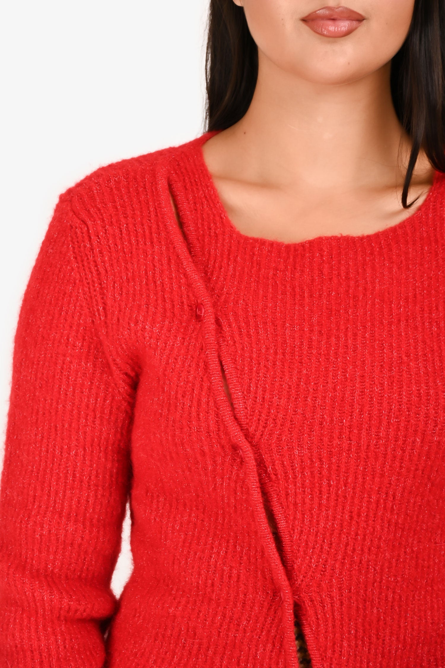Jacquemus Red Alpaca Blend 'La Maille Pau' Asymmetrical igan Size 40