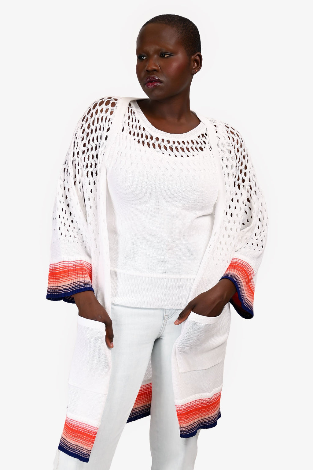Missoni White/Red/Blue Sleevless Knit Top + Long igan Size 46