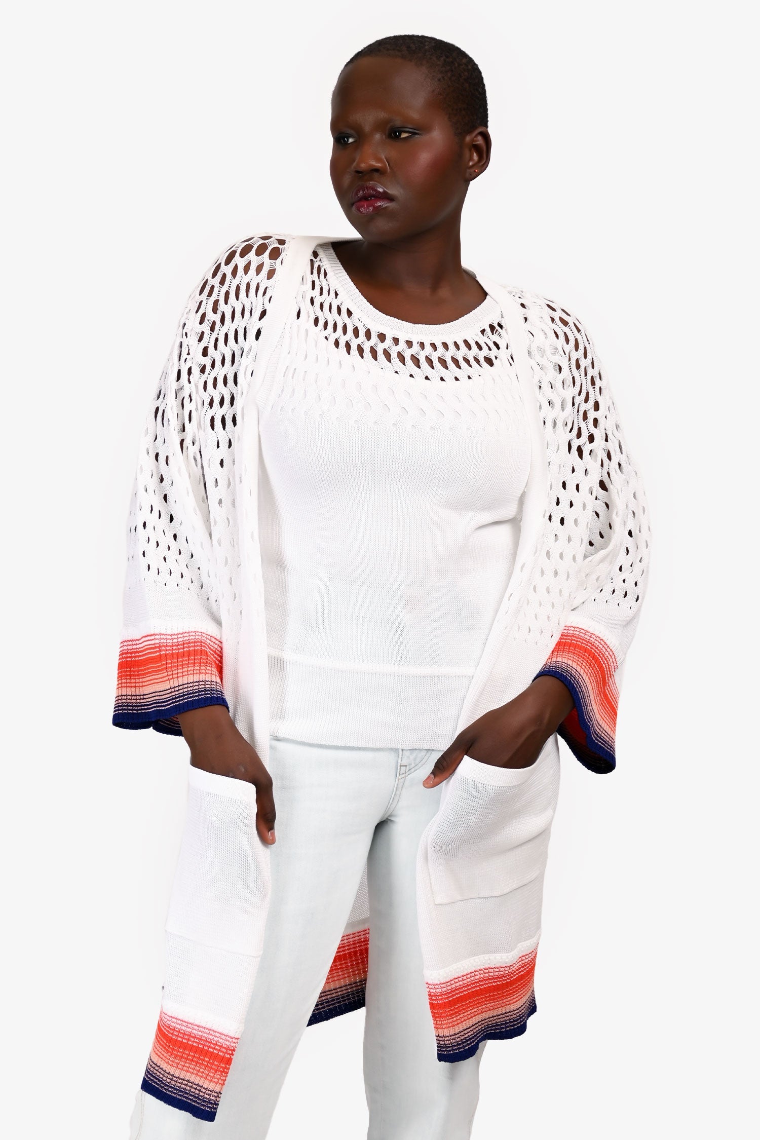Missoni White/Red/Blue Sleevless Knit Top + Long igan Size 46