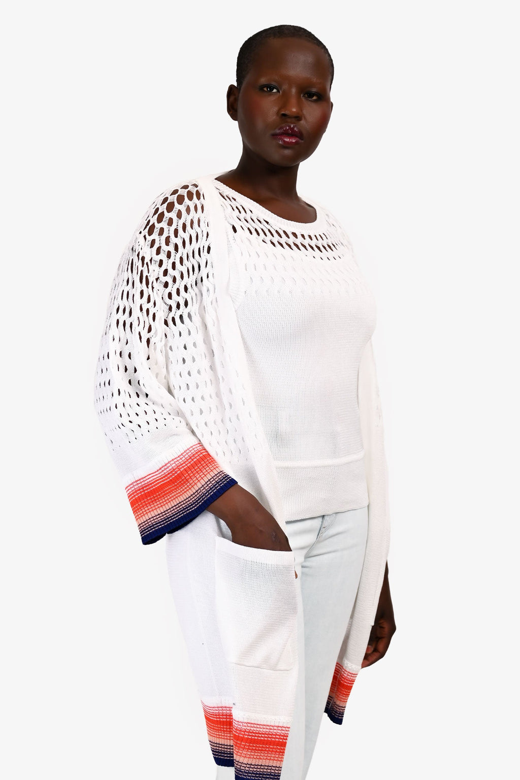 Missoni White/Red/Blue Sleevless Knit Top + Long igan Size 46