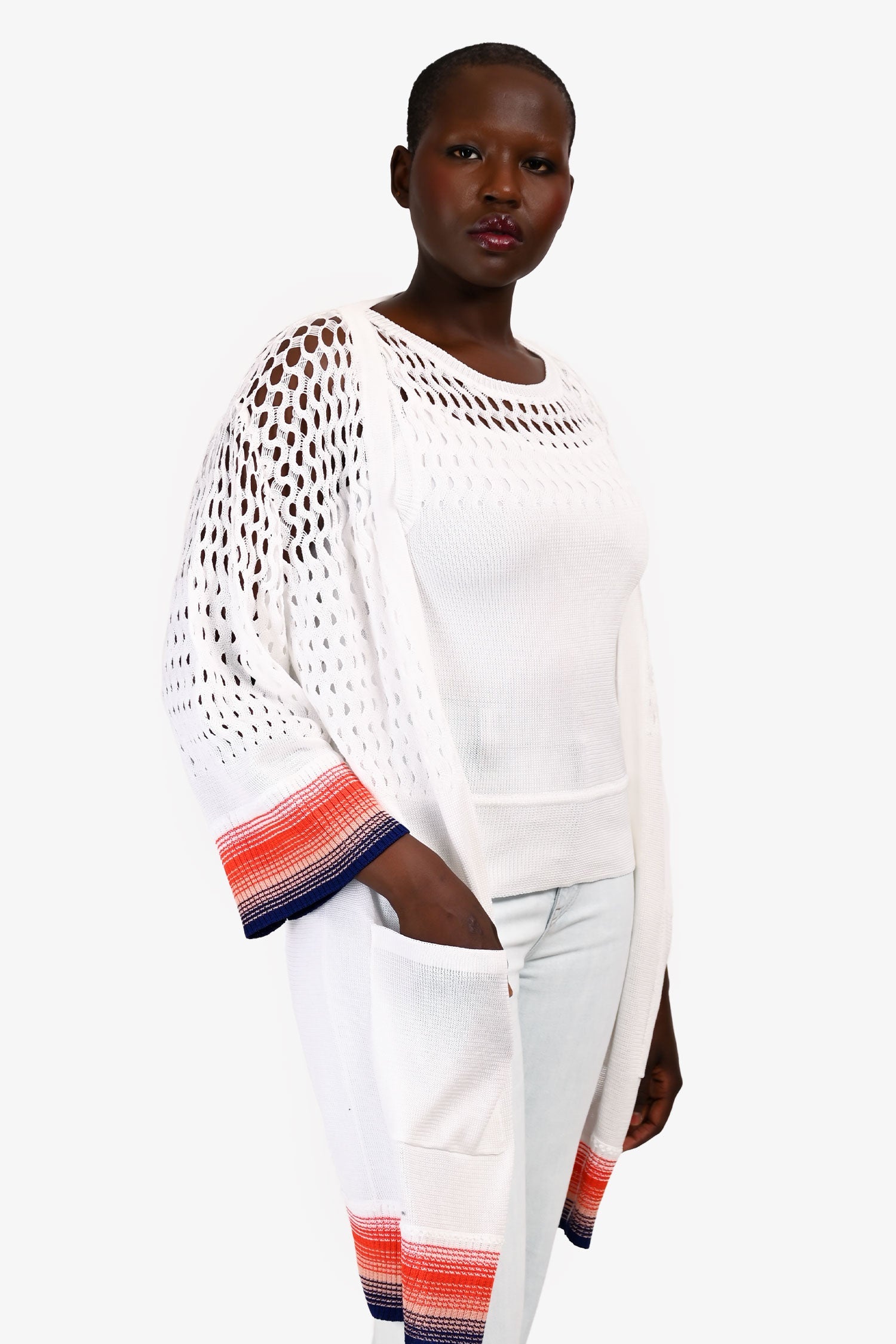 Missoni White/Red/Blue Sleevless Knit Top + Long igan Size 46