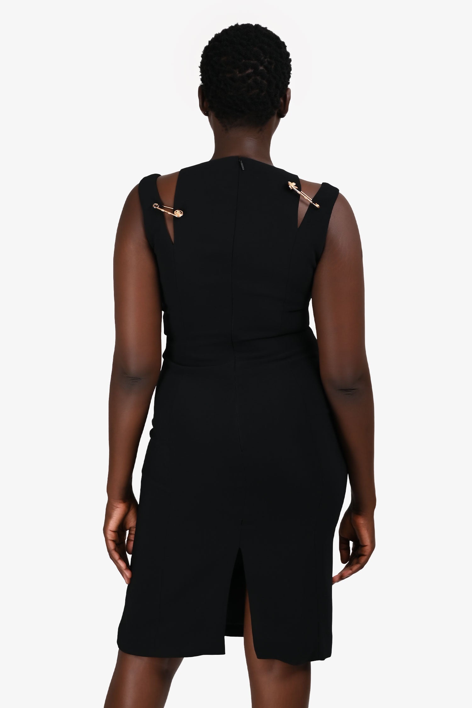 Versace Black Sleeveless Safety Pin Midi Dress Size 40