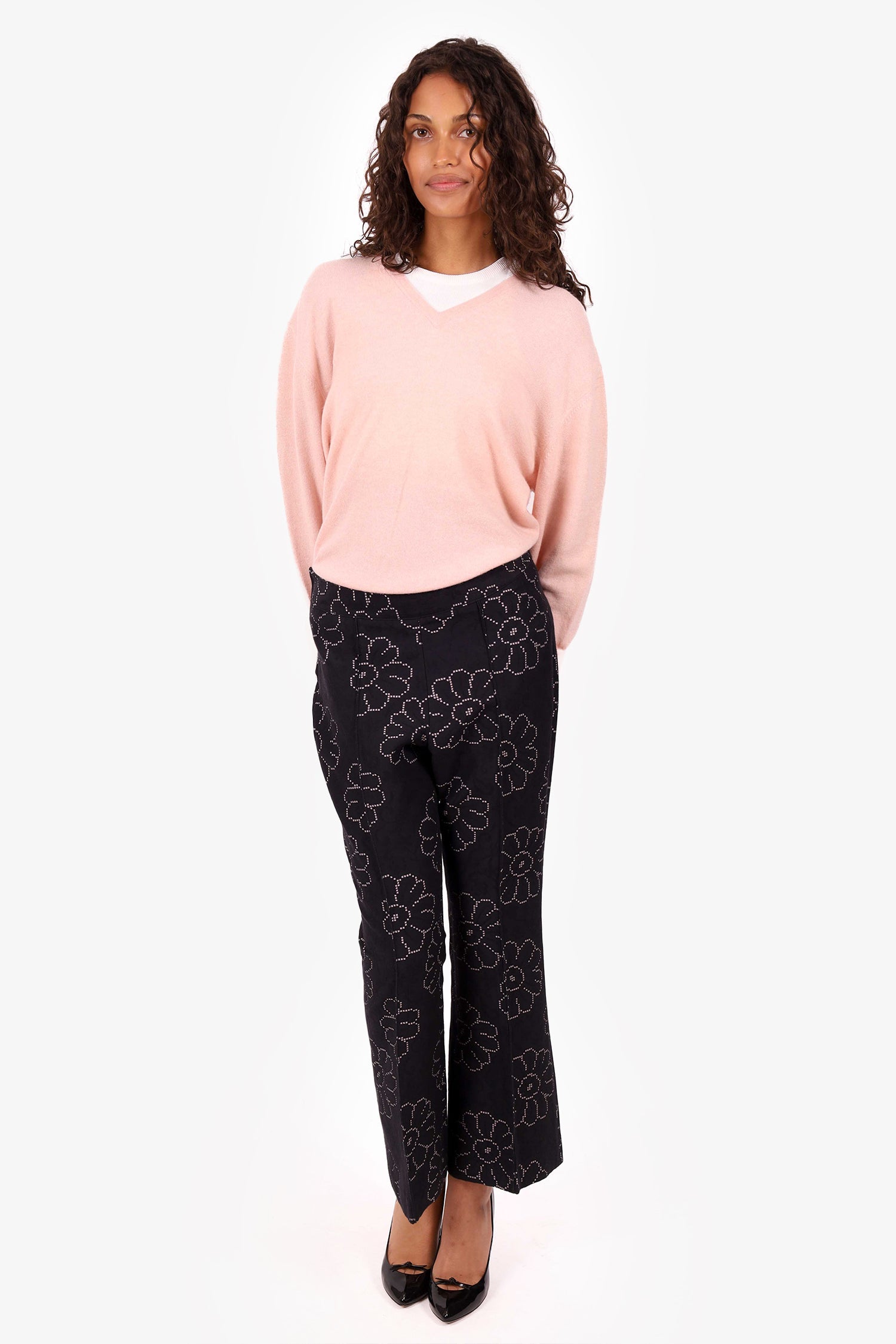 Smythe Black/White Floral Flare Pants Size 0