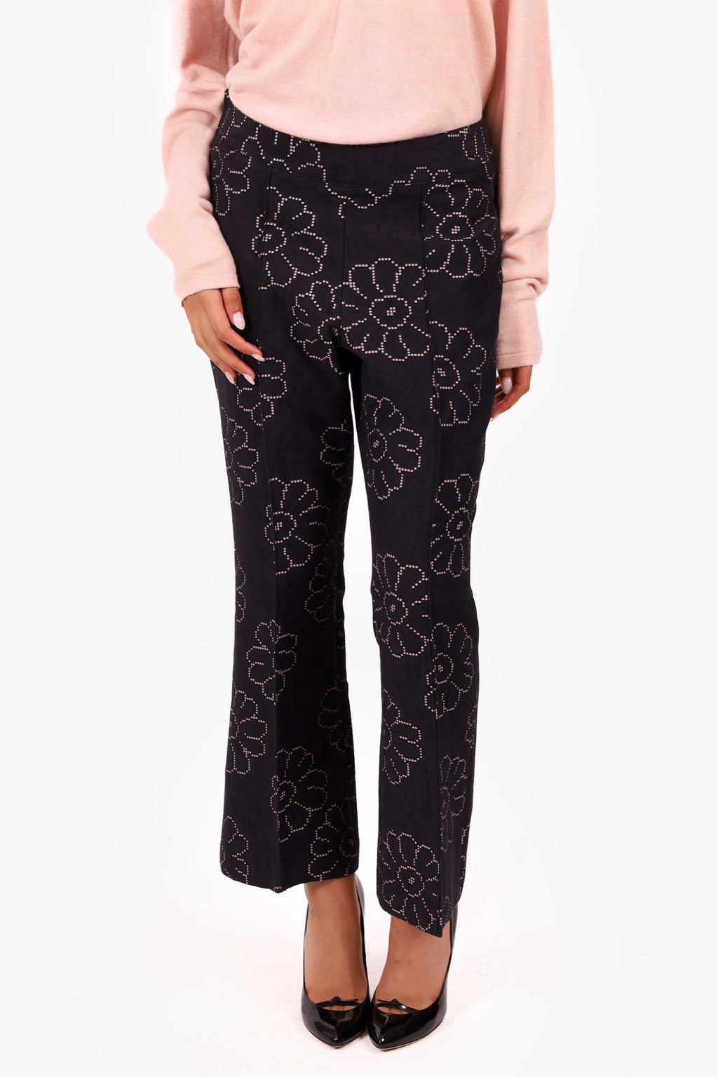 Smythe Black/White Floral Flare Pants Size 0