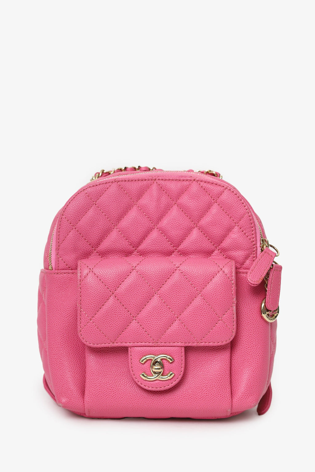 Pre-Loved Chanel™ 2019 Hot Pink Caviar Leather Mini Chain Backpack
