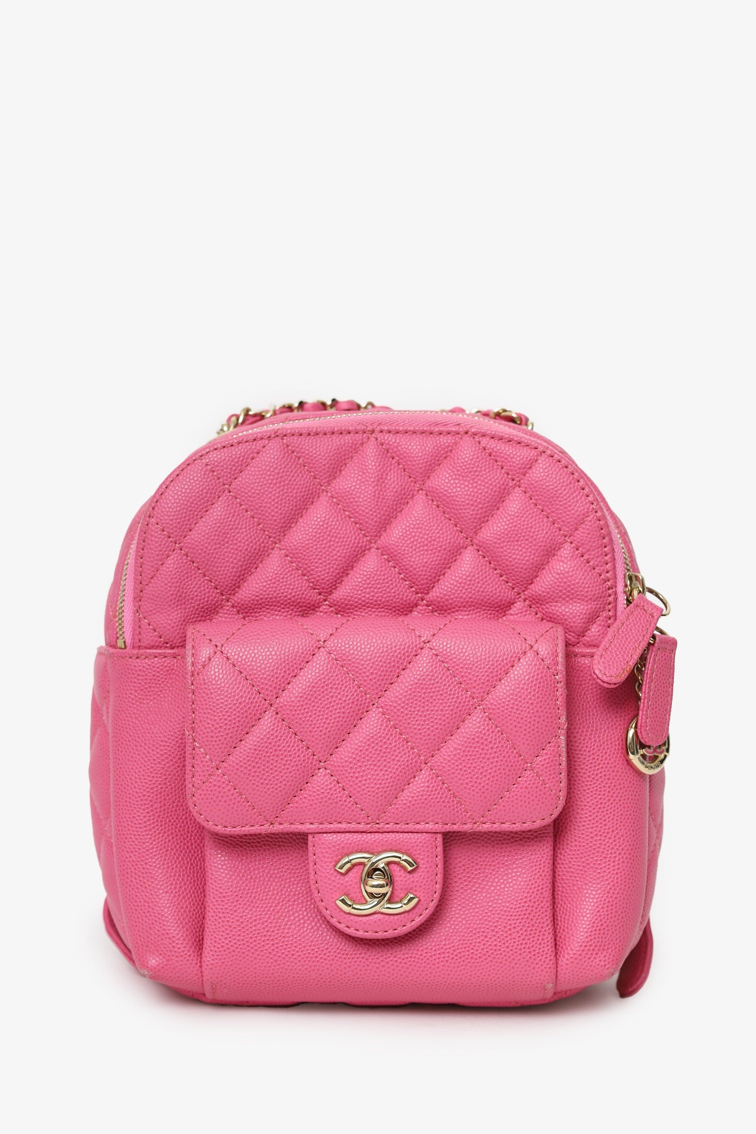 Pre-Loved Chanel™ 2019 Hot Pink Caviar Leather Mini Chain Backpack